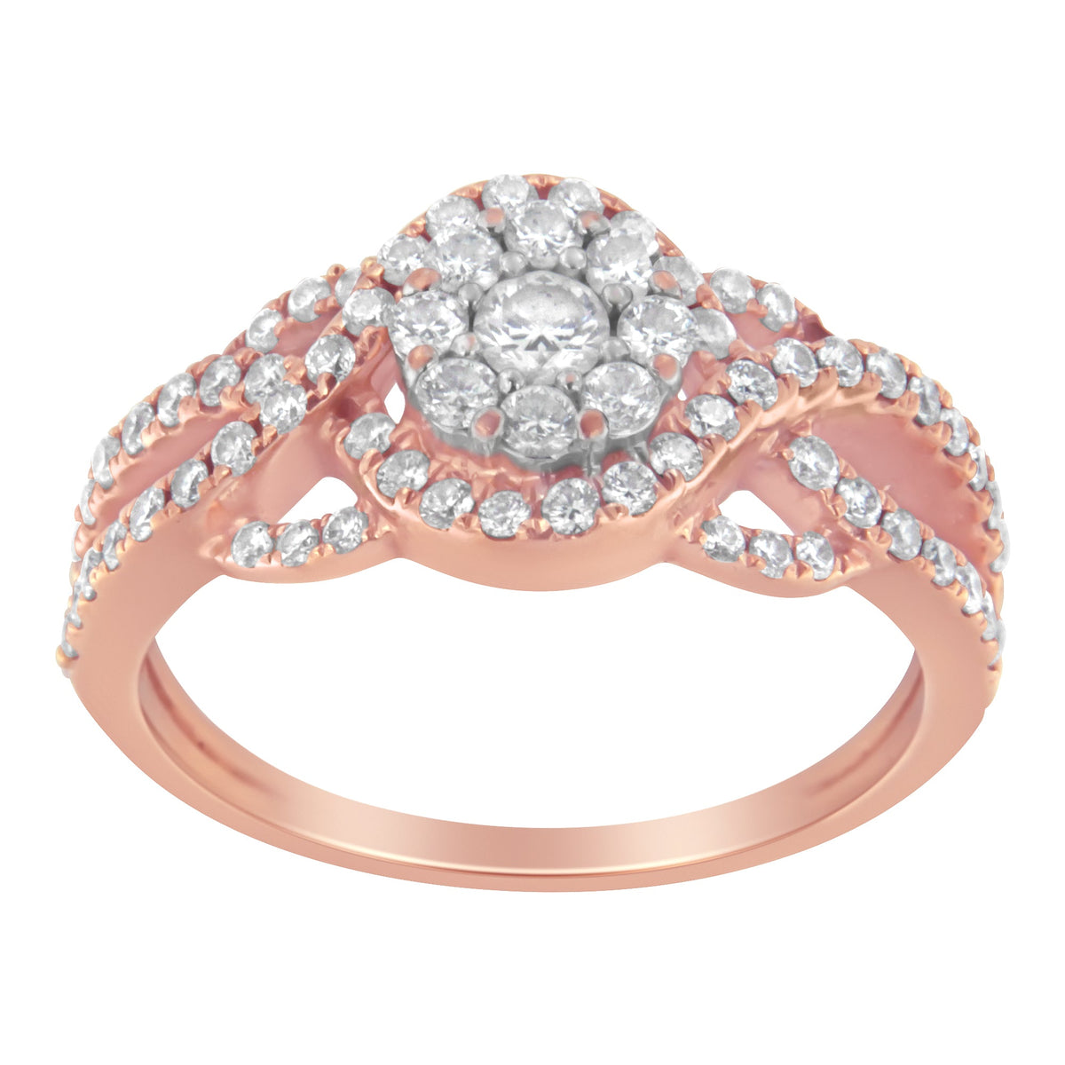 10K Rose Gold 3/4 Cttw Diamond Floral Cluster Head and Twisted Shank Cocktail Ring (H-I Color, SI1-SI2 Clarity)- Size 7 - LinkagejewelrydesignLinkagejewelrydesign