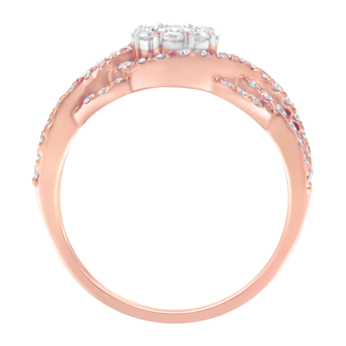 10K Rose Gold 3/4 Cttw Diamond Floral Cluster Head and Twisted Shank Cocktail Ring (H-I Color, SI1-SI2 Clarity)- Size 7 - LinkagejewelrydesignLinkagejewelrydesign
