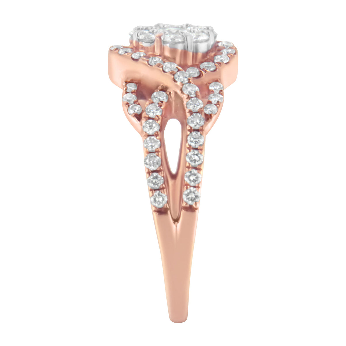 10K Rose Gold 3/4 Cttw Diamond Floral Cluster Head and Twisted Shank Cocktail Ring (H-I Color, SI1-SI2 Clarity)- Size 7 - LinkagejewelrydesignLinkagejewelrydesign