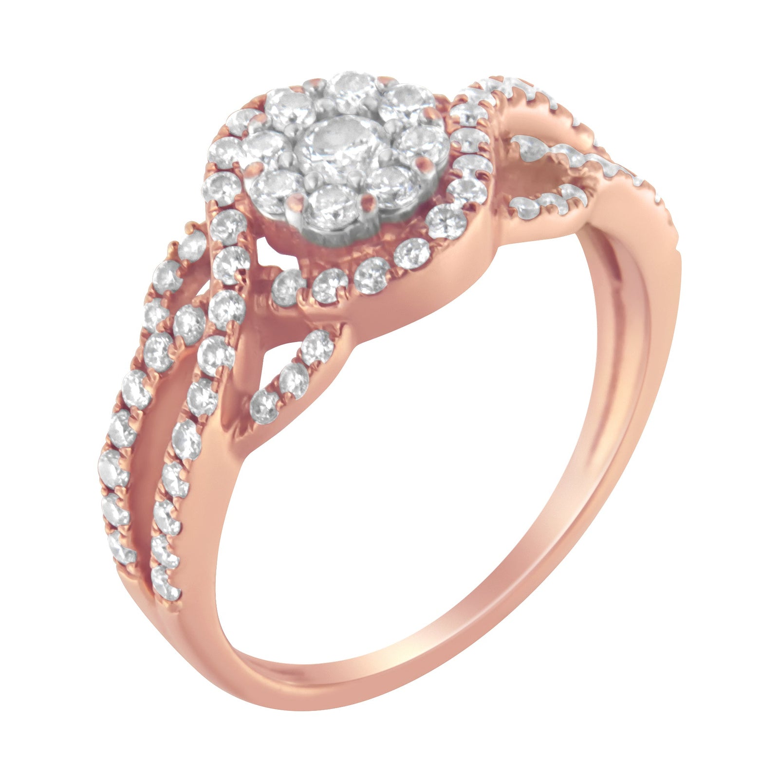 10K Rose Gold 3/4 Cttw Diamond Floral Cluster Head and Twisted Shank Cocktail Ring (H-I Color, SI1-SI2 Clarity)- Size 7 - LinkagejewelrydesignLinkagejewelrydesign