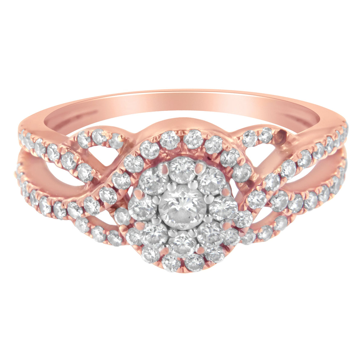 10K Rose Gold 3/4 Cttw Diamond Floral Cluster Head and Twisted Shank Cocktail Ring (H-I Color, SI1-SI2 Clarity)- Size 7 - LinkagejewelrydesignLinkagejewelrydesign
