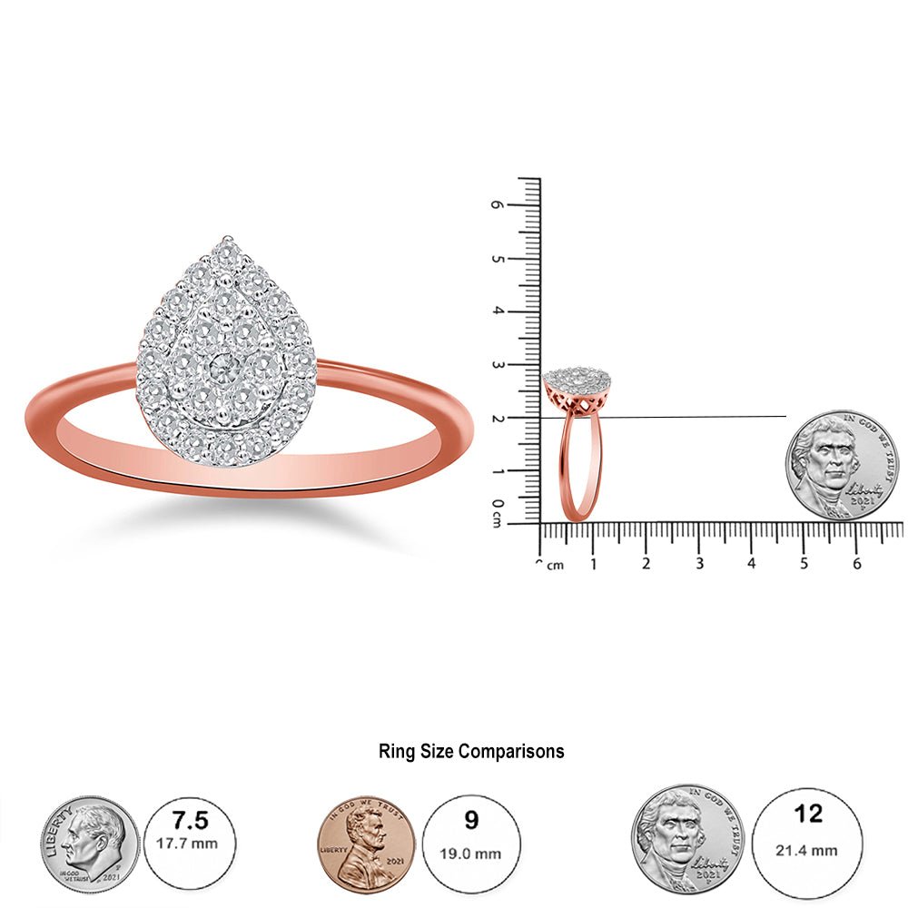 10K Rose Gold 3/8 Cttw Round-Cut Diamond Pear Promise Ring (I-J Color, I2-I3 Clarity) - Size 7 - LinkagejewelrydesignLinkagejewelrydesign