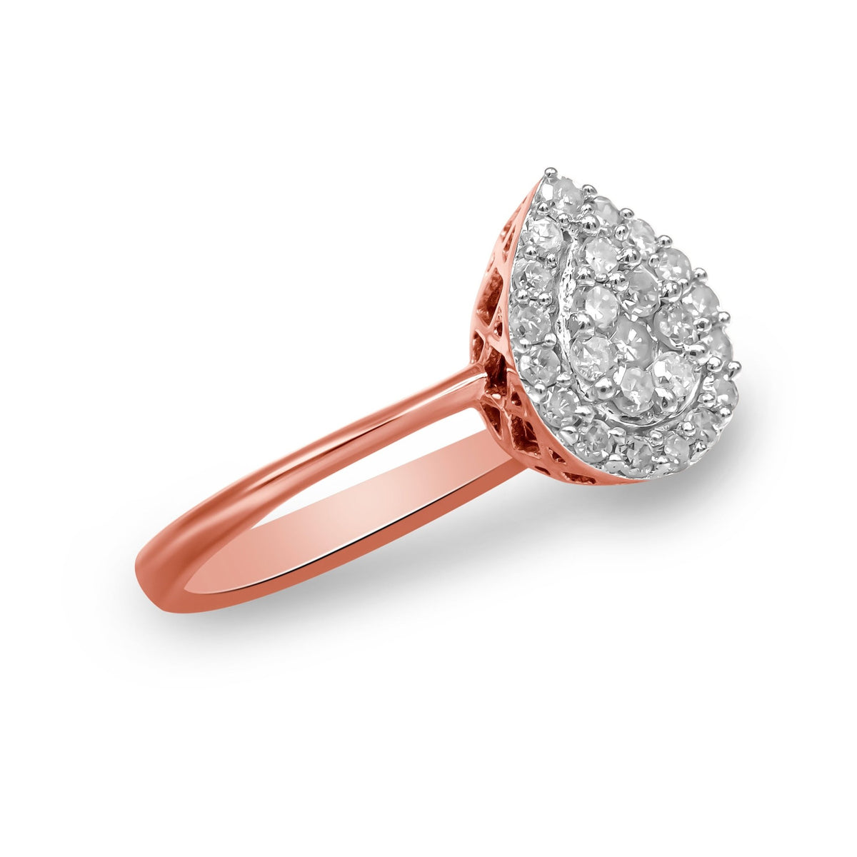 10K Rose Gold 3/8 Cttw Round-Cut Diamond Pear Promise Ring (I-J Color, I2-I3 Clarity) - Size 7 - LinkagejewelrydesignLinkagejewelrydesign