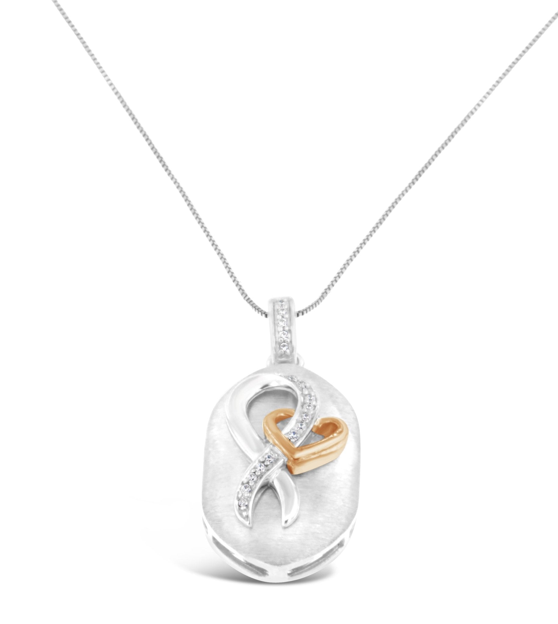 10k Rose Gold and Sterling Silver 1/10ct TDW Round Cut Diamond Interlocked Heart and Ribbon Pendant Necklace (H-I, I1-I2) - LinkagejewelrydesignLinkagejewelrydesign