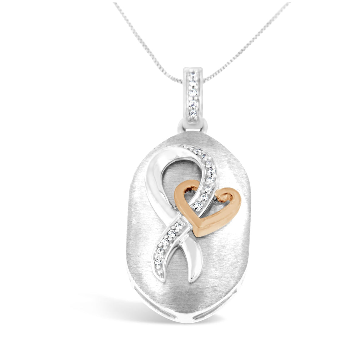 10k Rose Gold and Sterling Silver 1/10ct TDW Round Cut Diamond Interlocked Heart and Ribbon Pendant Necklace (H-I, I1-I2) - LinkagejewelrydesignLinkagejewelrydesign