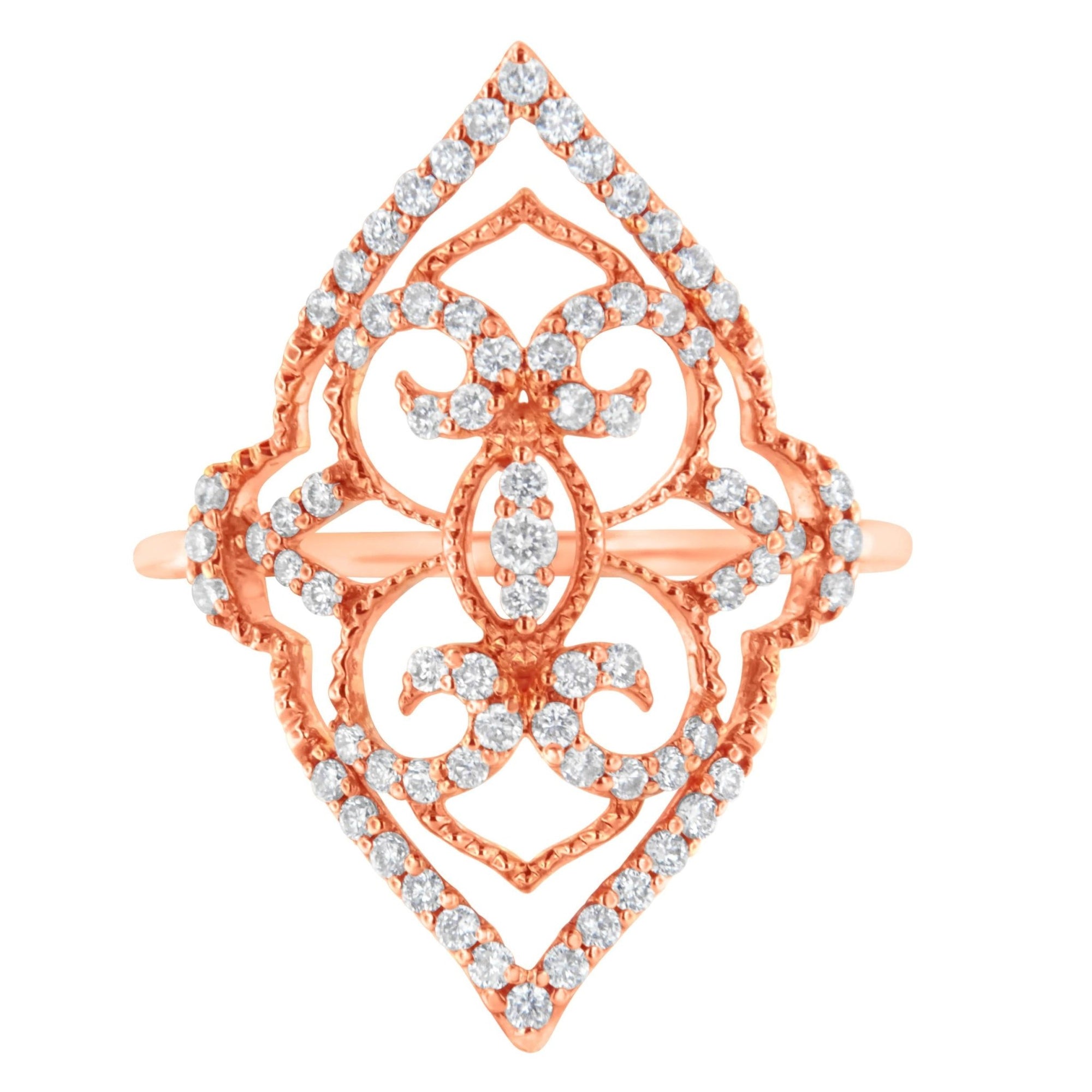 10K Rose Gold Diamond Cocktail Ring (1/2 Cttw, H-I Color, I1-I2 Clarity) - Size 7 - LinkagejewelrydesignLinkagejewelrydesign