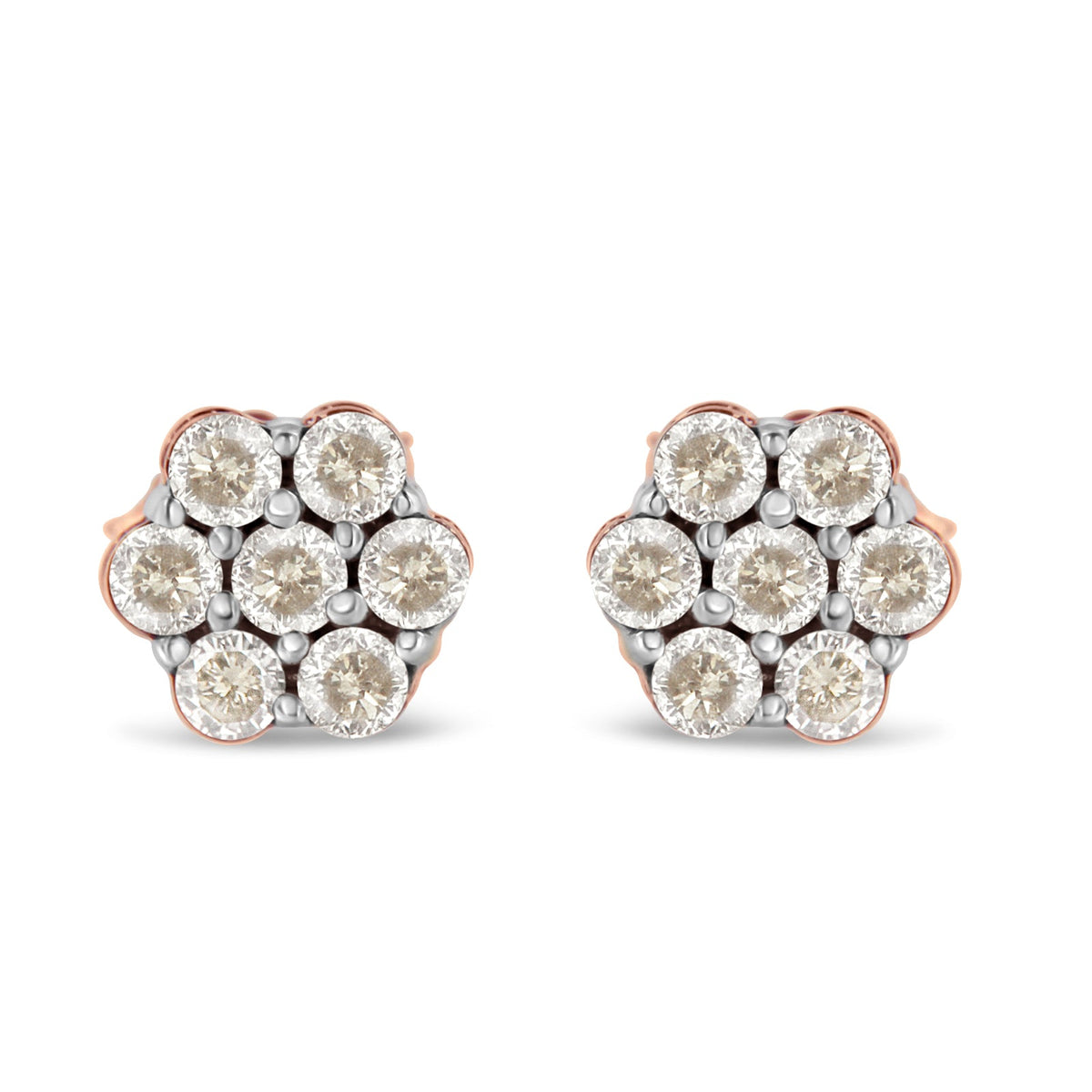 10K Rose Gold Diamond Floral Stud Earrings (0.5 cttw, J-K Color, I1-I2 Clarity) - LinkagejewelrydesignLinkagejewelrydesign