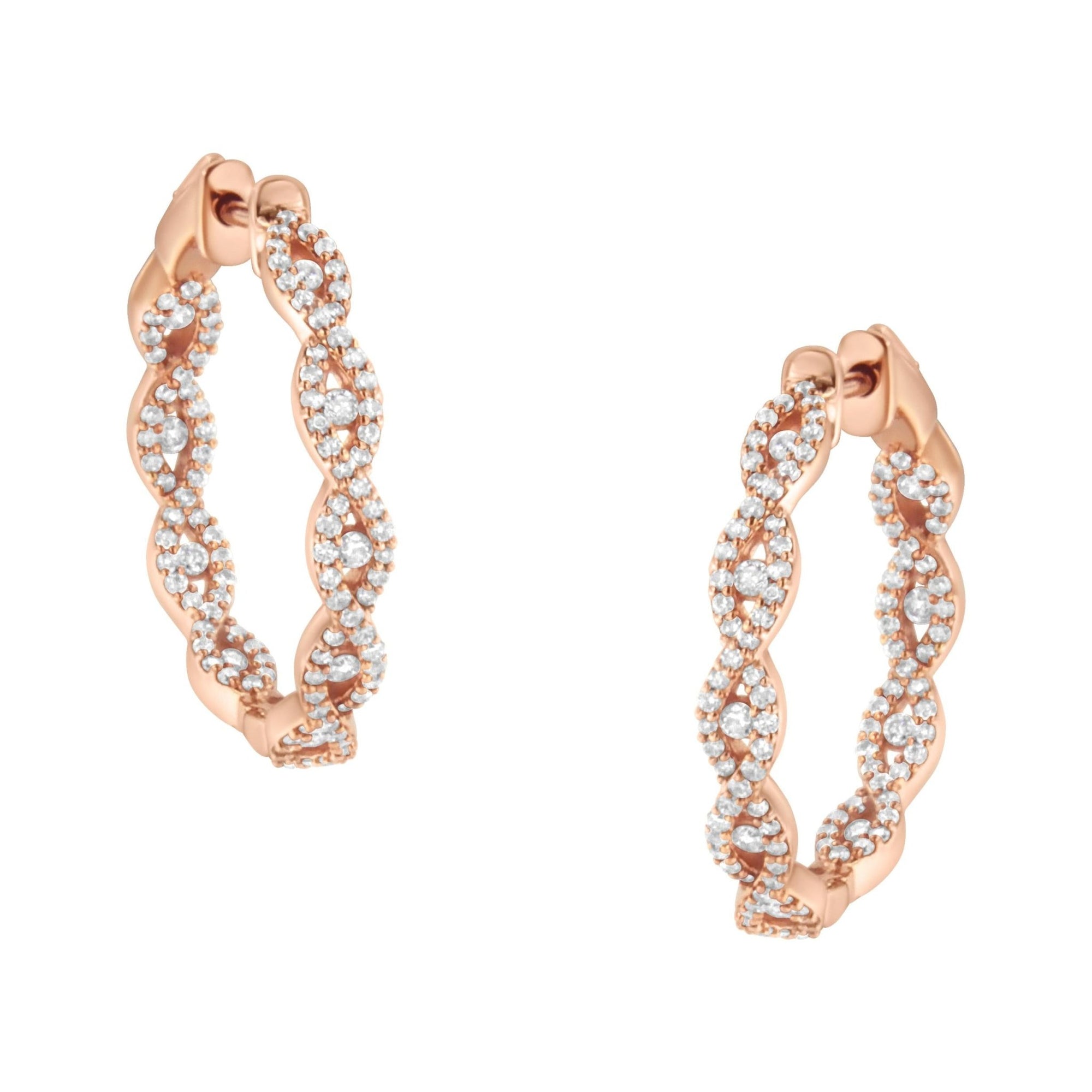10K Rose Gold Diamond Hoop Earring (1 cttw, H-I Color, I1-I2 Clarity) - LinkagejewelrydesignLinkagejewelrydesign
