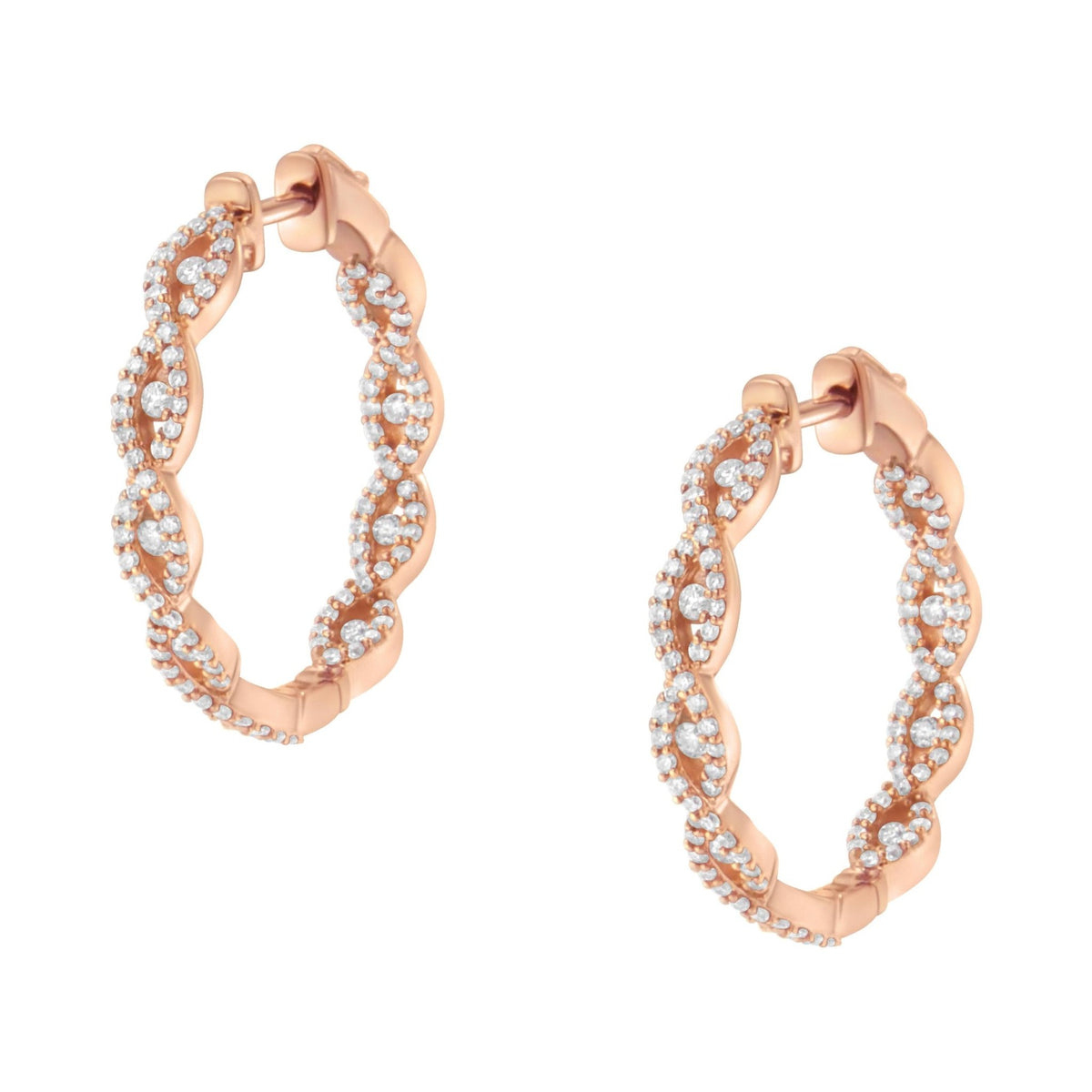 10K Rose Gold Diamond Hoop Earring (1 cttw, H-I Color, I1-I2 Clarity) - LinkagejewelrydesignLinkagejewelrydesign
