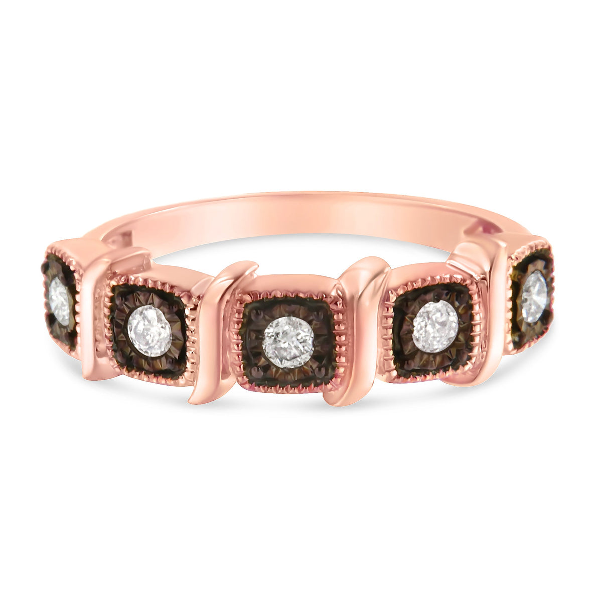 10K Rose Gold Flashed .925 Sterling Silver Miracle-Set Diamond 5-Stone Band Ring (1/4 Cttw, J-K Color, I1-I2 Clarity) - Size 7 - LinkagejewelrydesignLinkagejewelrydesign