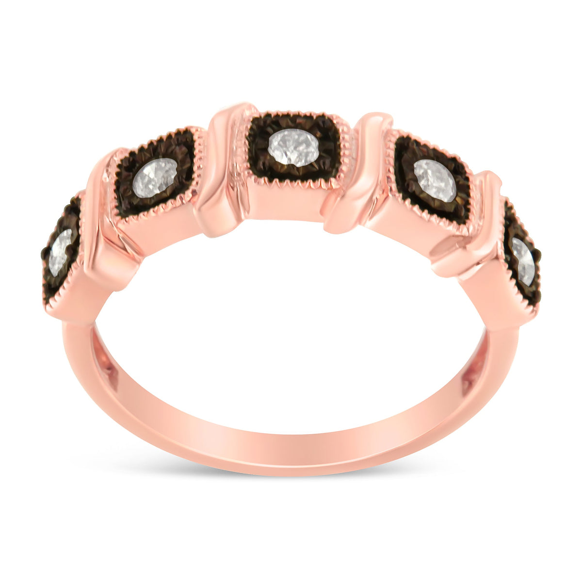 10K Rose Gold Flashed .925 Sterling Silver Miracle-Set Diamond 5-Stone Band Ring (1/4 Cttw, J-K Color, I1-I2 Clarity) - Size 7 - LinkagejewelrydesignLinkagejewelrydesign