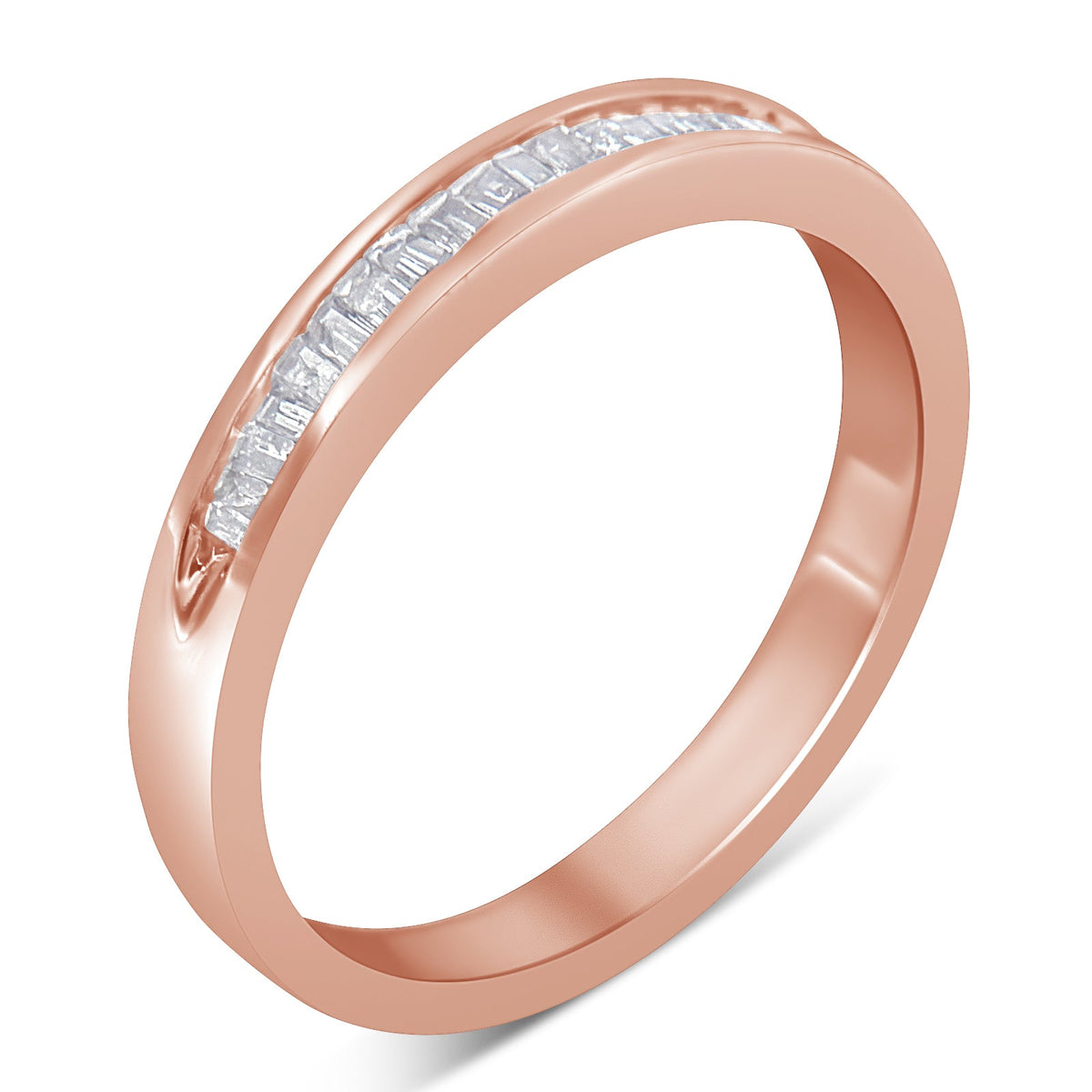 10K Rose Gold over .925 Sterling Silver 1/5 Cttw Diamond Channel-Set Stackable Band Ring (H-I Color, I1-I2 Clarity) - Size 6 3/4 - LinkagejewelrydesignLinkagejewelrydesign