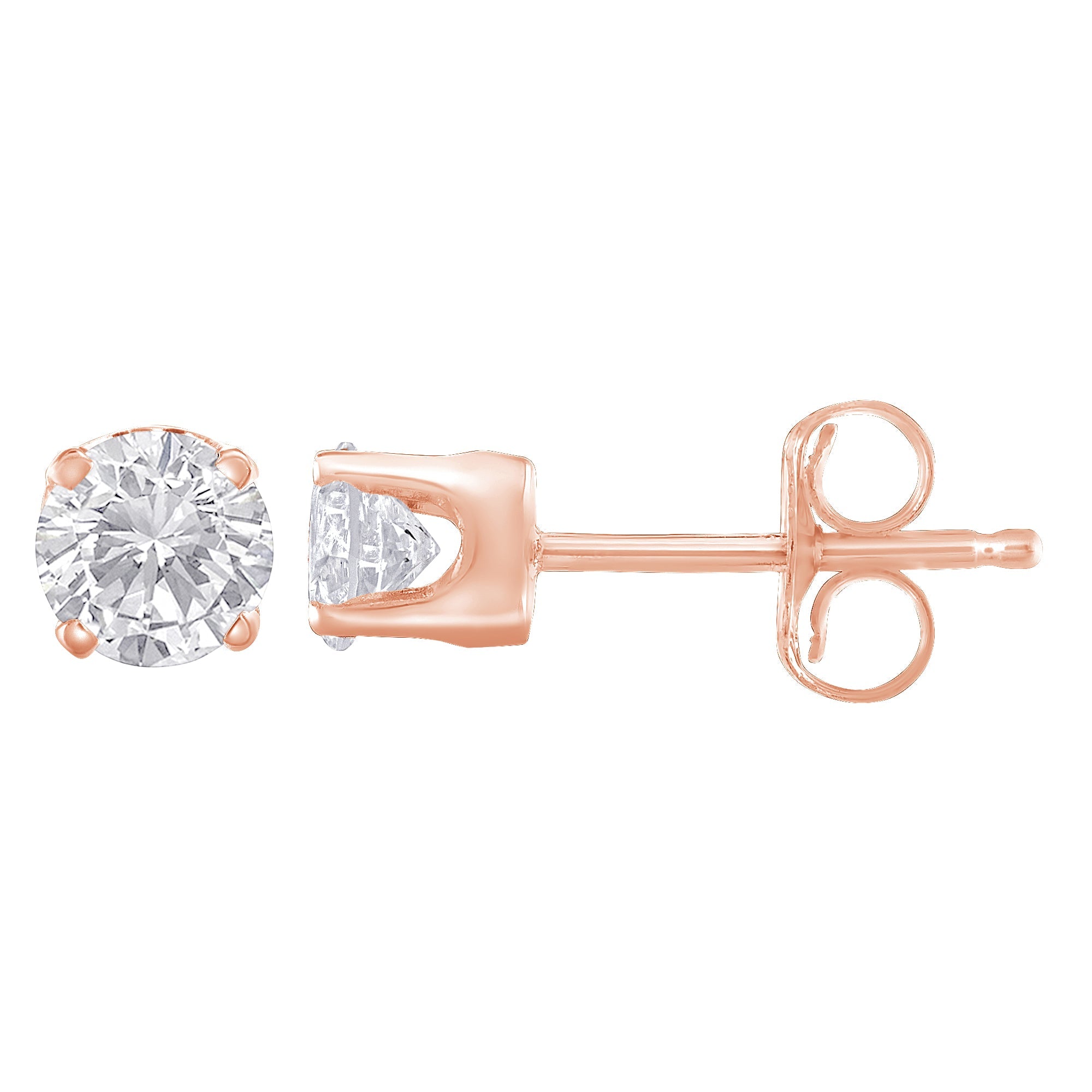 10K Rose Gold over .925 Sterling Silver 3/4 Cttw Round Brilliant-Cut Diamond Classic 4-Prong Stud Earrings (K-L Color, I2-I3 Clarity) - LinkagejewelrydesignLinkagejewelrydesign