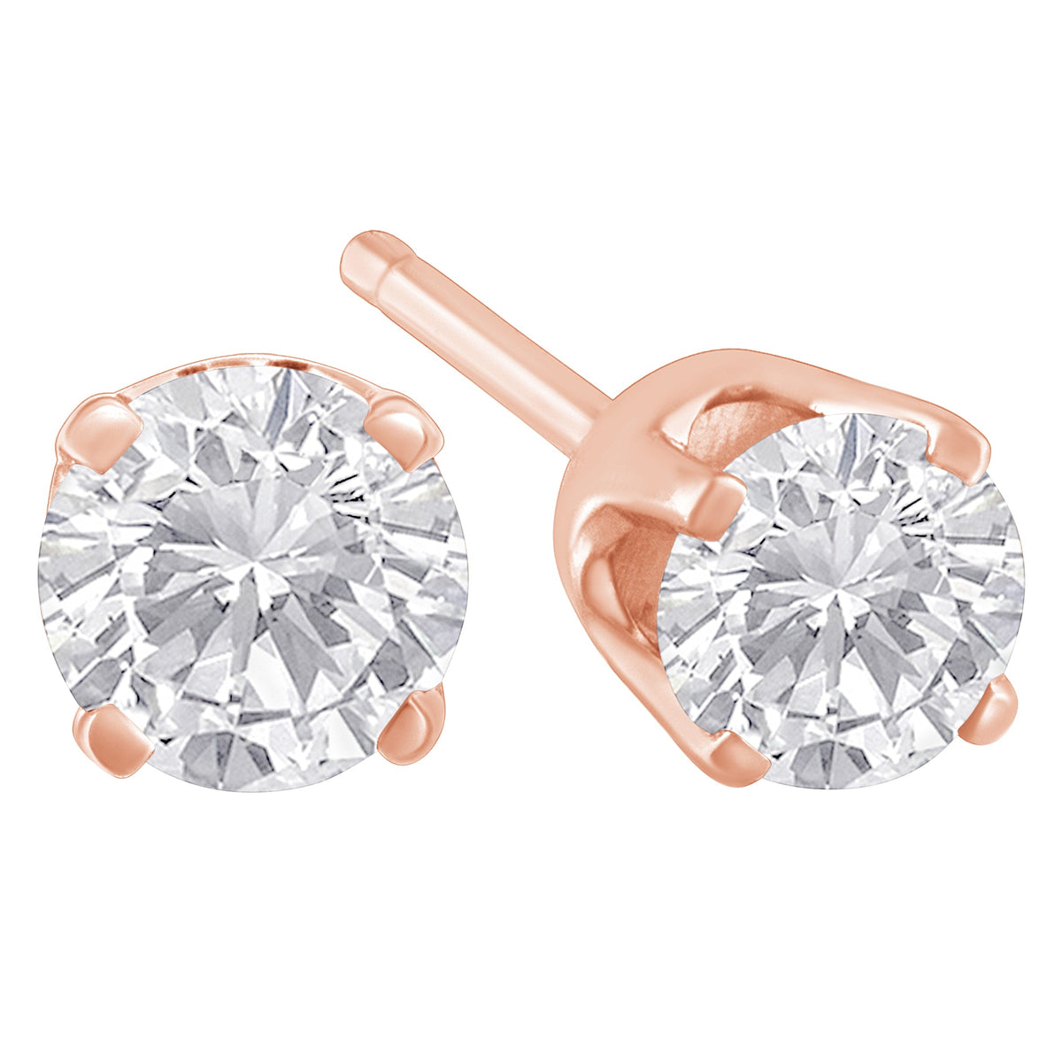 10K Rose Gold over .925 Sterling Silver 3/4 Cttw Round Brilliant-Cut Diamond Classic 4-Prong Stud Earrings (K-L Color, I2-I3 Clarity) - LinkagejewelrydesignLinkagejewelrydesign