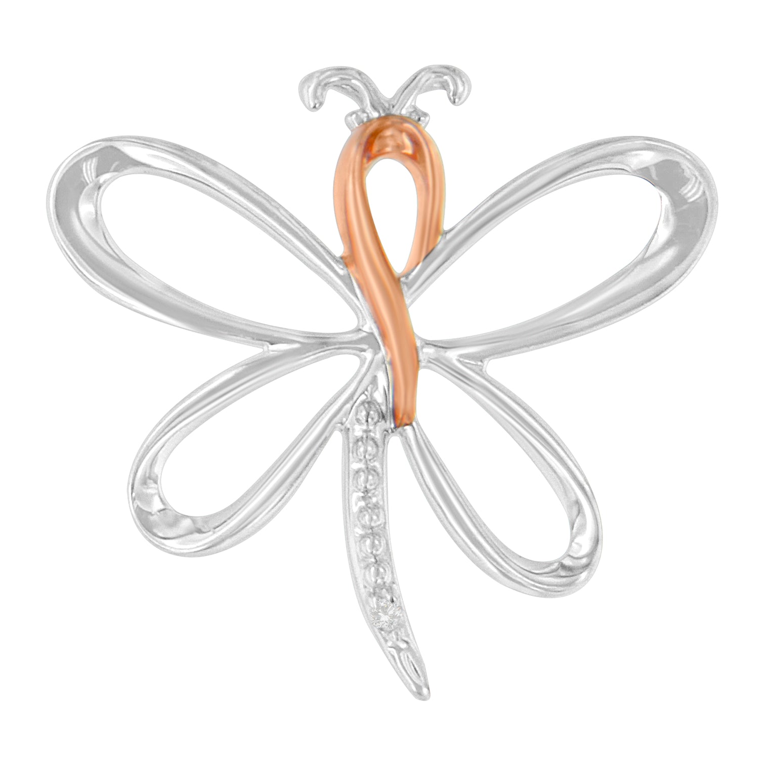 10K Rose Gold over .925 Sterling Silver Diamond-Accented Dragonfly 18" Pendant Necklace (H-I Color, I1-I2 Clarity) - LinkagejewelrydesignLinkagejewelrydesign