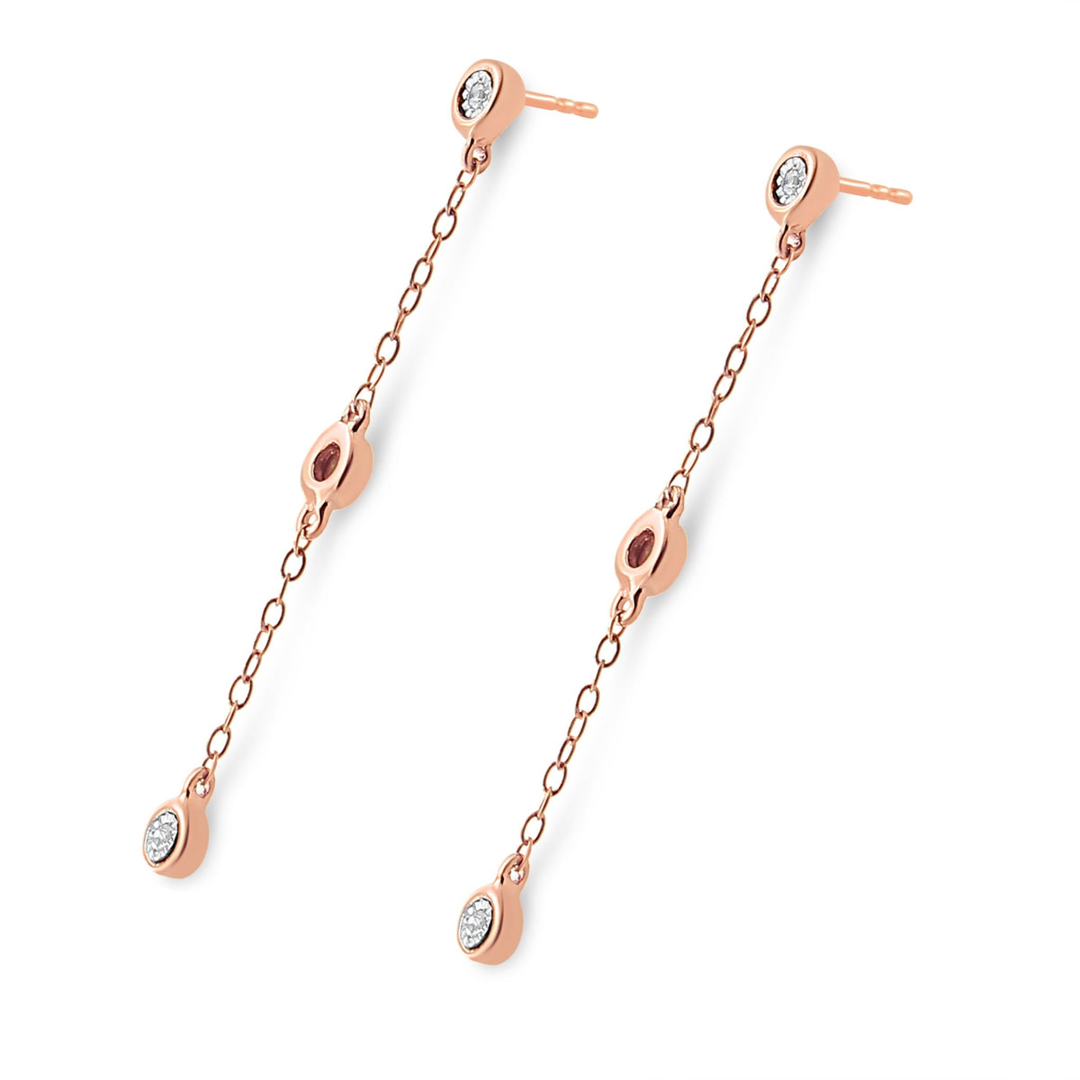 10K Rose Gold Plated .925 Sterling Silver 1/15 Cttw Diamond Dangle Earring (I-J Color, I3-Promo Clarity) - LinkagejewelrydesignLinkagejewelrydesign