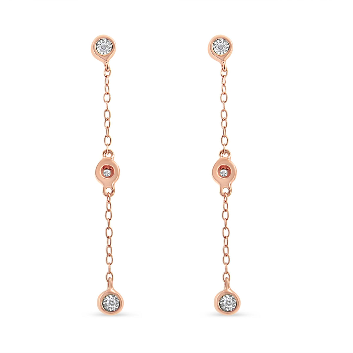 10K Rose Gold Plated .925 Sterling Silver 1/15 Cttw Diamond Dangle Earring (I-J Color, I3-Promo Clarity) - LinkagejewelrydesignLinkagejewelrydesign