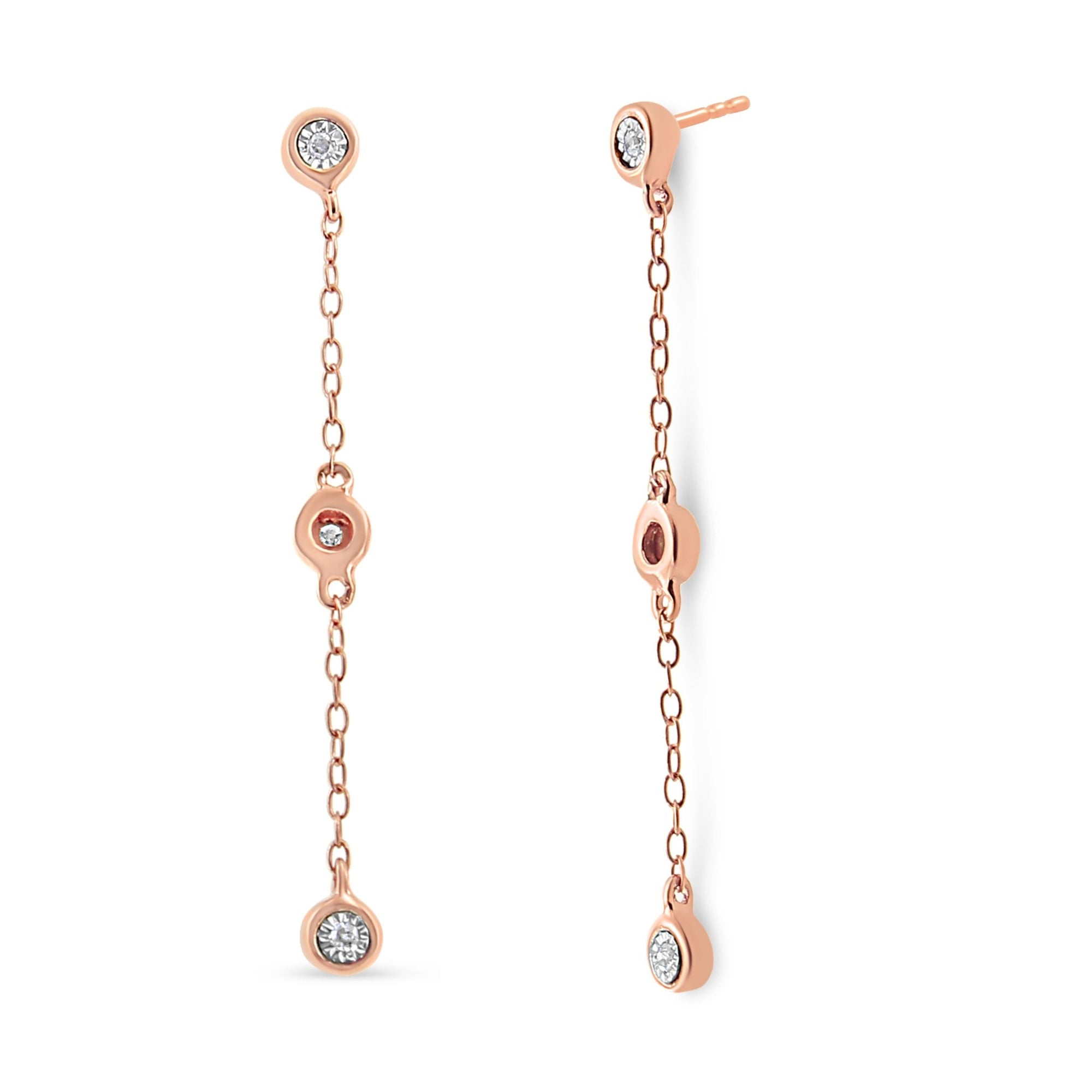 10K Rose Gold Plated .925 Sterling Silver 1/15 Cttw Diamond Dangle Earring (I-J Color, I3-Promo Clarity) - LinkagejewelrydesignLinkagejewelrydesign