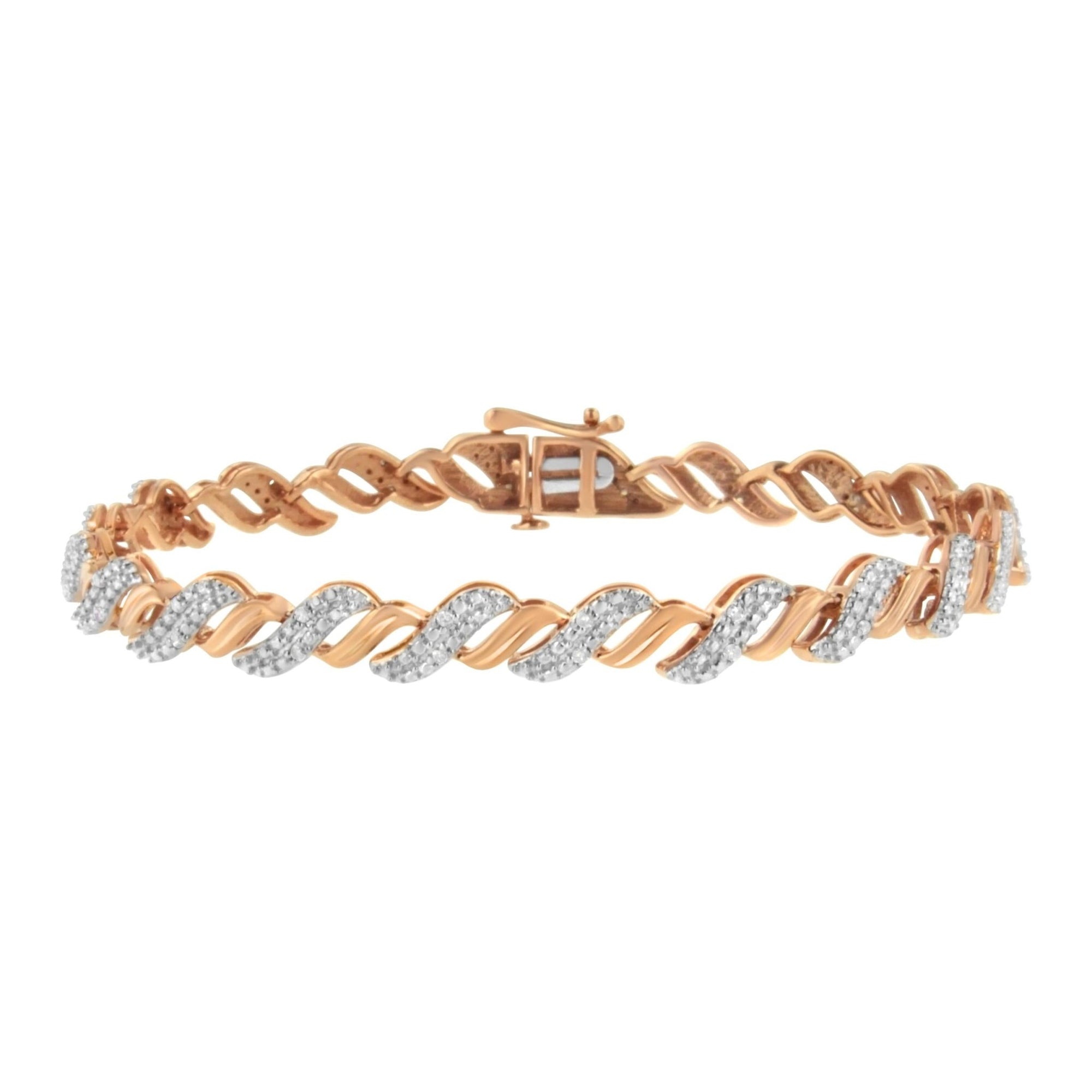 10K Rose Gold Plated .925 Sterling Silver 1/4 cttw Prong Set Round-Cut Diamond "S" Link Bracelet (I-J, I2-I3) - Size 7.25" - LinkagejewelrydesignLinkagejewelrydesign