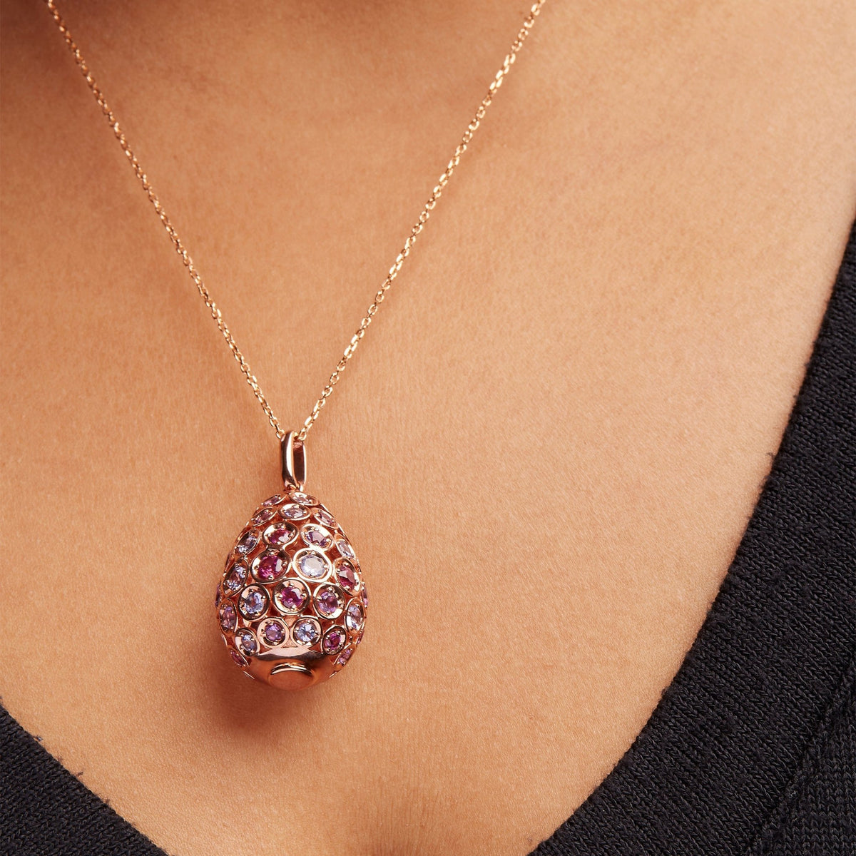 10K Rose Gold Plated .925 Sterling Silver Rainbow Colored Gemstone Egg Shaped Drop Pendant Necklace - 18 inch - LinkagejewelrydesignLinkagejewelrydesign