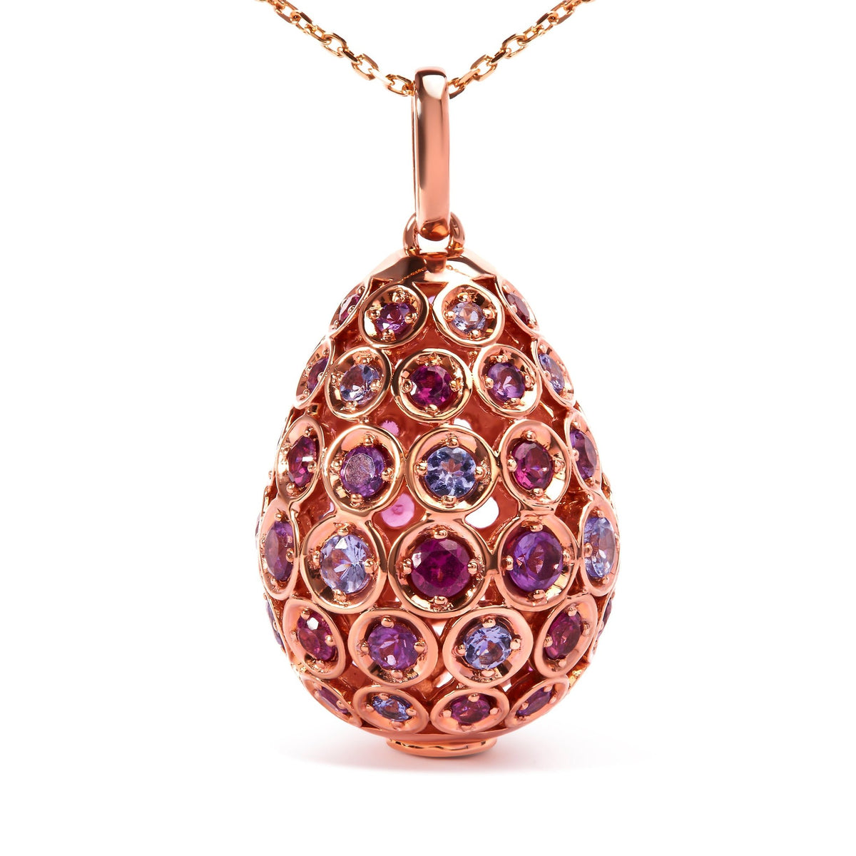 10K Rose Gold Plated .925 Sterling Silver Rainbow Colored Gemstone Egg Shaped Drop Pendant Necklace - 18 inch - LinkagejewelrydesignLinkagejewelrydesign