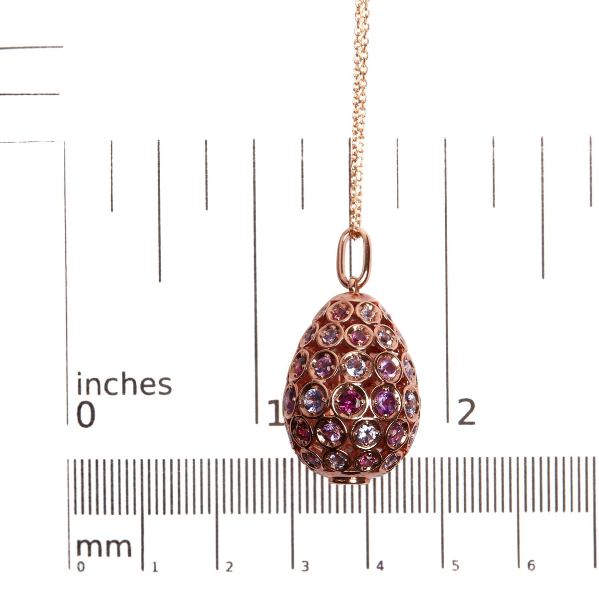 10K Rose Gold Plated .925 Sterling Silver Rainbow Colored Gemstone Egg Shaped Drop Pendant Necklace - 18 inch - LinkagejewelrydesignLinkagejewelrydesign