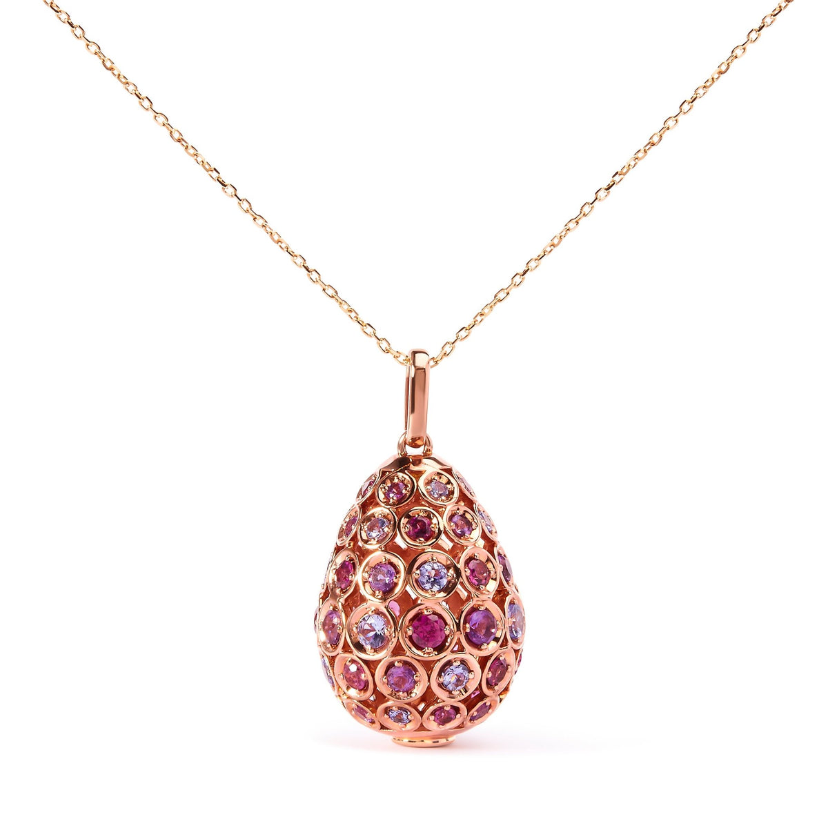 10K Rose Gold Plated .925 Sterling Silver Rainbow Colored Gemstone Egg Shaped Drop Pendant Necklace - 18 inch - LinkagejewelrydesignLinkagejewelrydesign