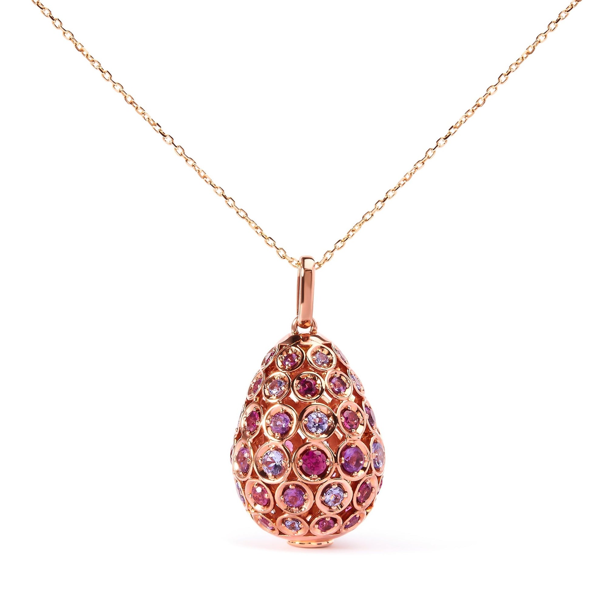 10K Rose Gold Plated .925 Sterling Silver Rainbow Colored Gemstone Egg Shaped Drop Pendant Necklace - 18 inch - LinkagejewelrydesignLinkagejewelrydesign