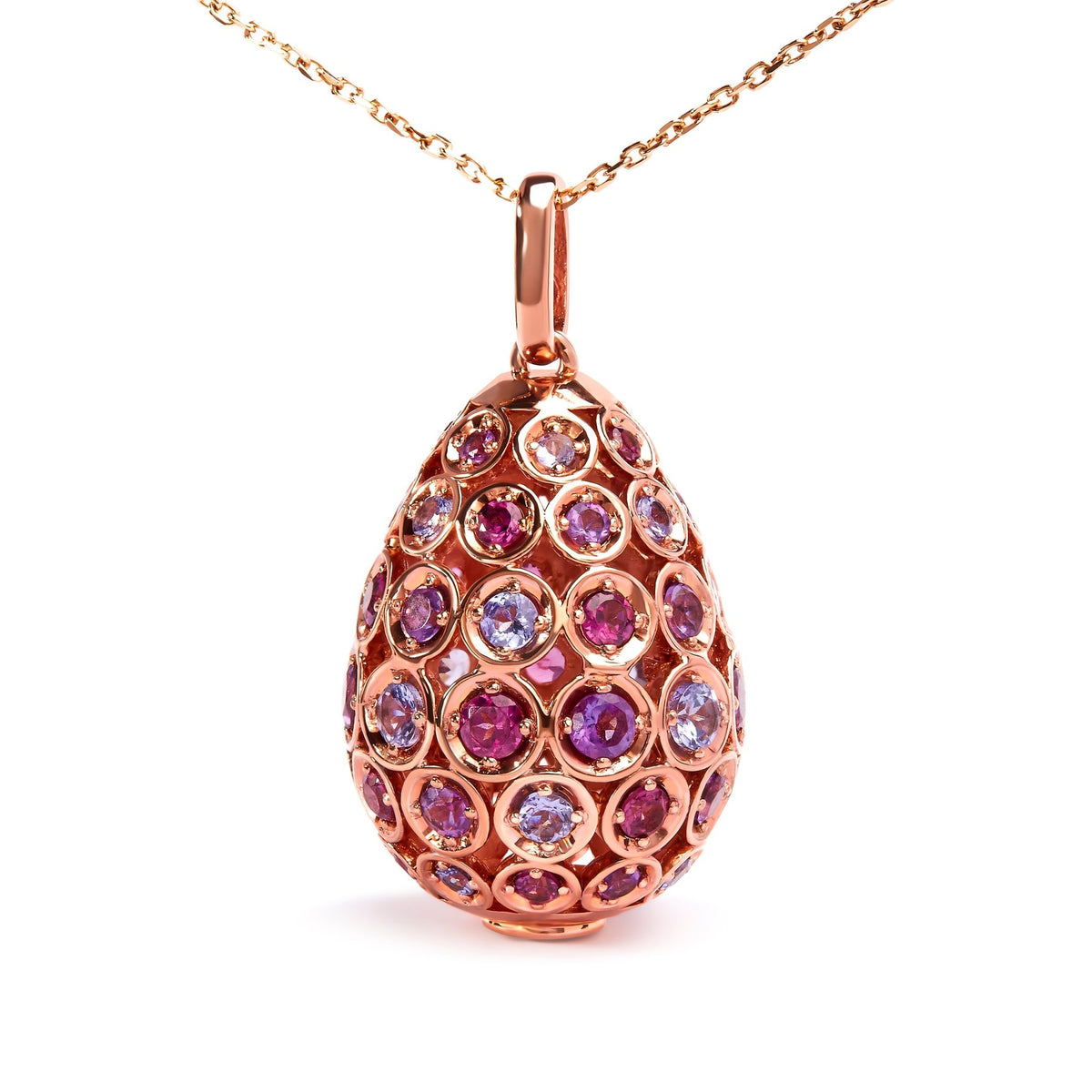 10K Rose Gold Plated .925 Sterling Silver Rainbow Colored Gemstone Egg Shaped Drop Pendant Necklace - 18 inch - LinkagejewelrydesignLinkagejewelrydesign