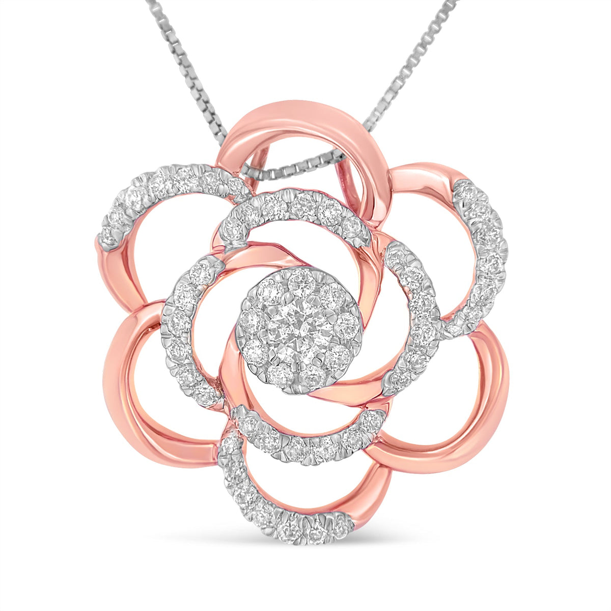 10K Rose Gold Plated Flower Accent Pendant Necklace with 1/2 cttw Round Cut Diamond (H-I, I1-I2) - LinkagejewelrydesignLinkagejewelrydesign