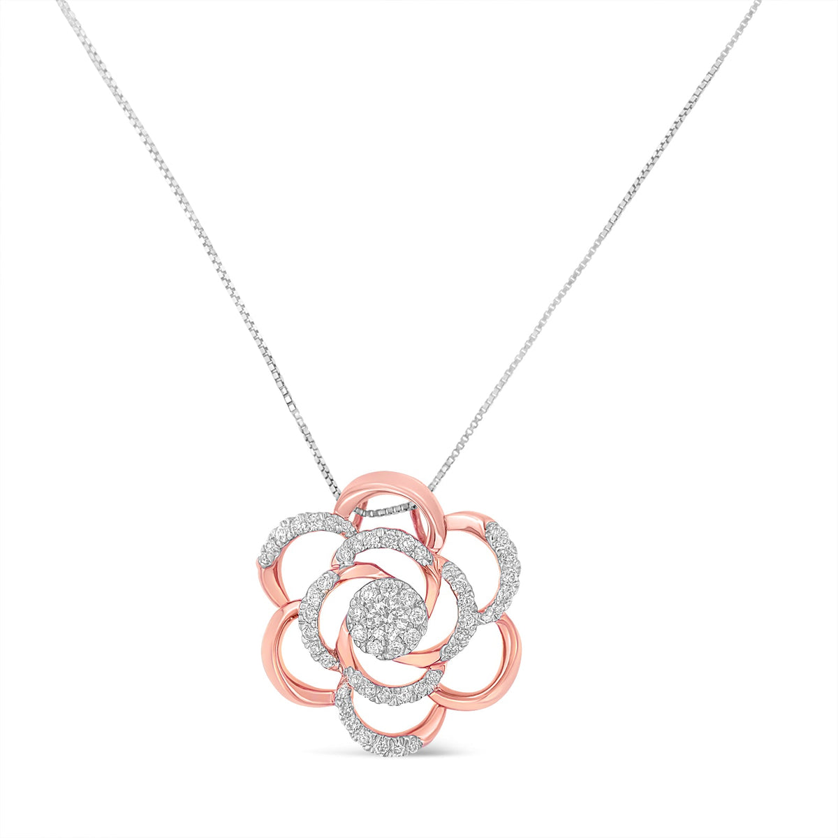 10K Rose Gold Plated Flower Accent Pendant Necklace with 1/2 cttw Round Cut Diamond (H-I, I1-I2) - LinkagejewelrydesignLinkagejewelrydesign