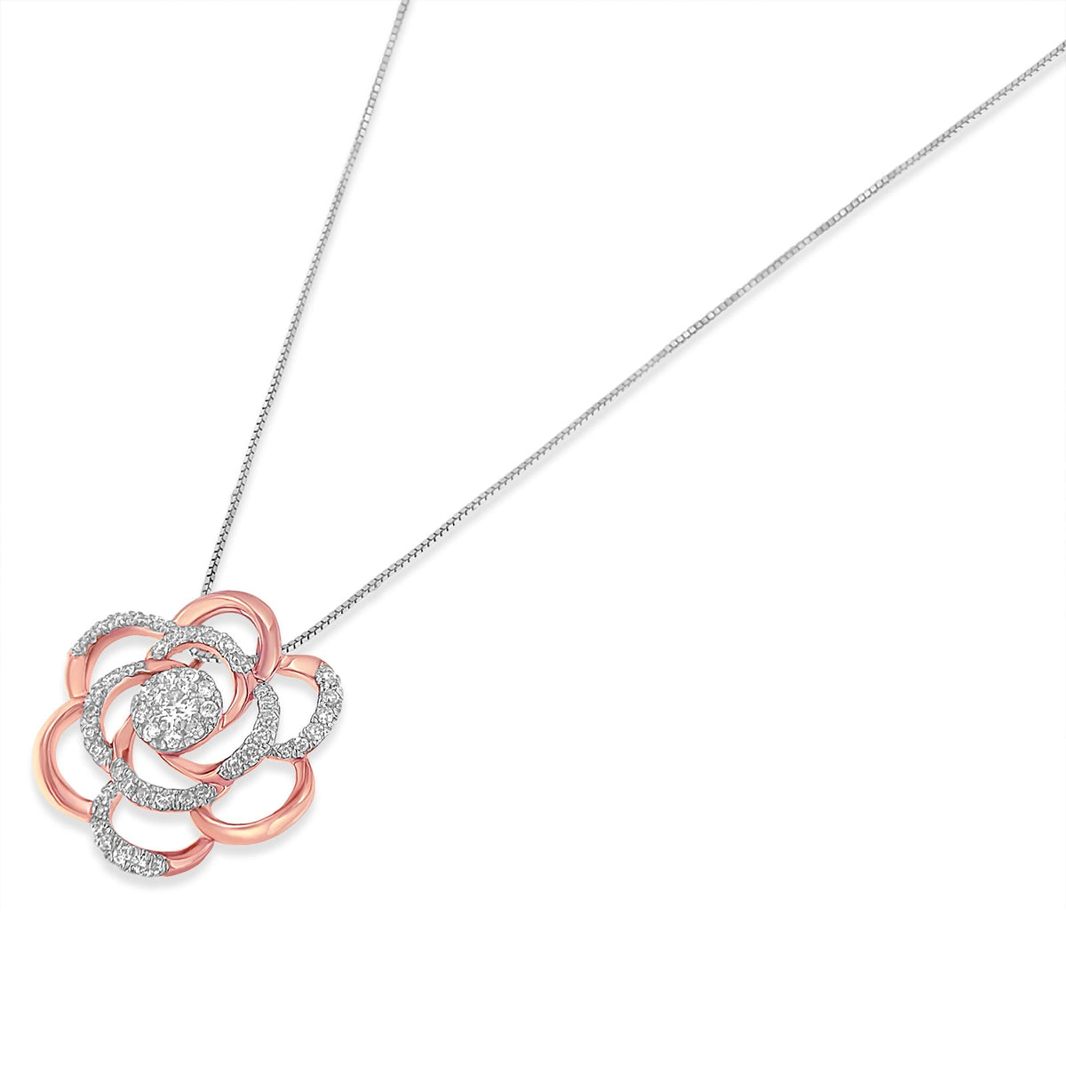 10K Rose Gold Plated Flower Accent Pendant Necklace with 1/2 cttw Round Cut Diamond (H-I, I1-I2) - LinkagejewelrydesignLinkagejewelrydesign