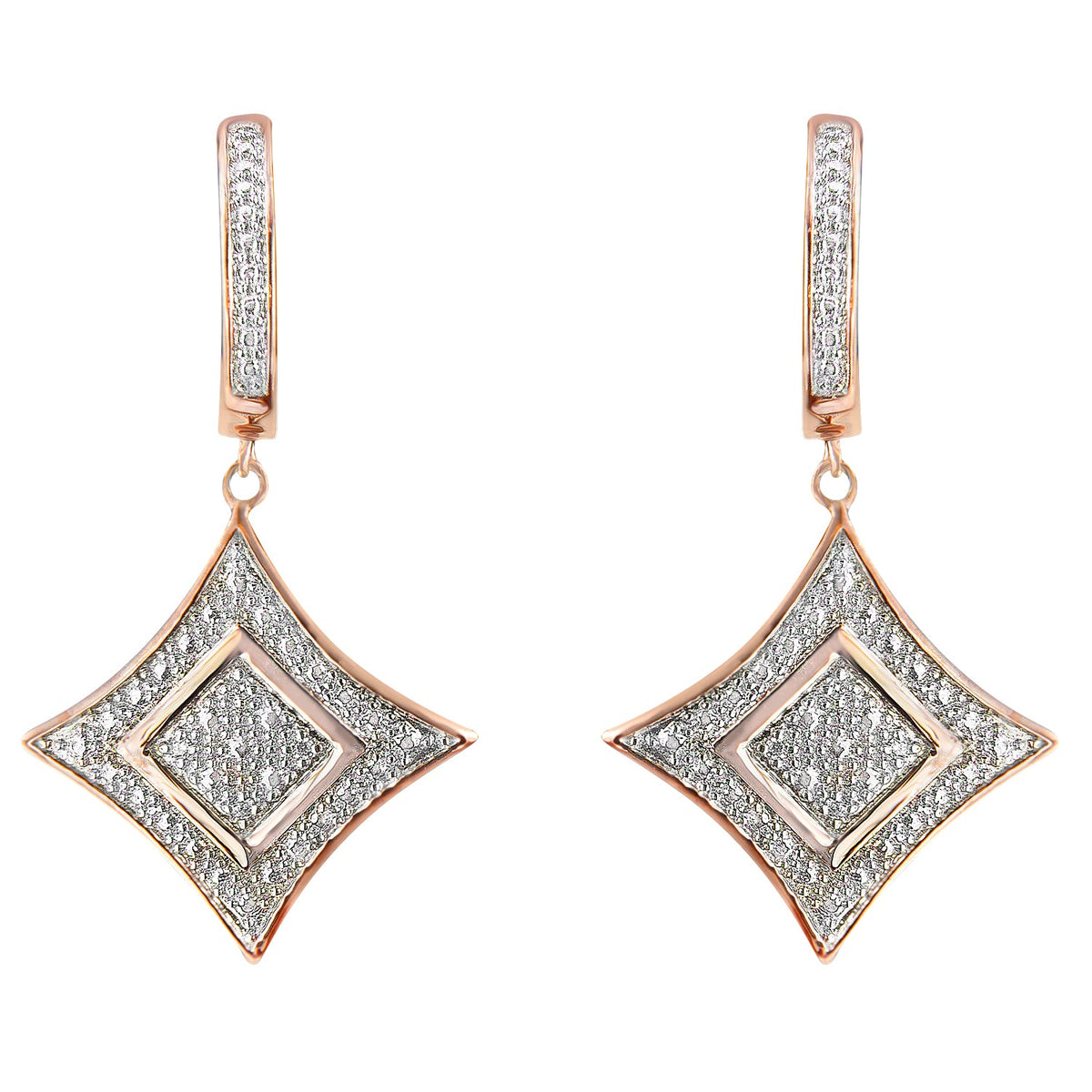10K Rose Gold Plated Sterling Silver Round Cut Diamond Cushion Dangle Earrings (0.04 cttw, H-I Color, I2-I3 Clarity) - LinkagejewelrydesignLinkagejewelrydesign