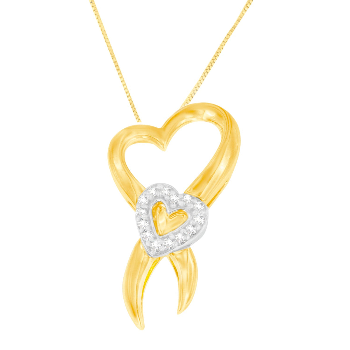 10K Two-Tone Gold 1/10 cttw Diamond Heart Pendant Necklace (H-I, I1-I2) - LinkagejewelrydesignLinkagejewelrydesign