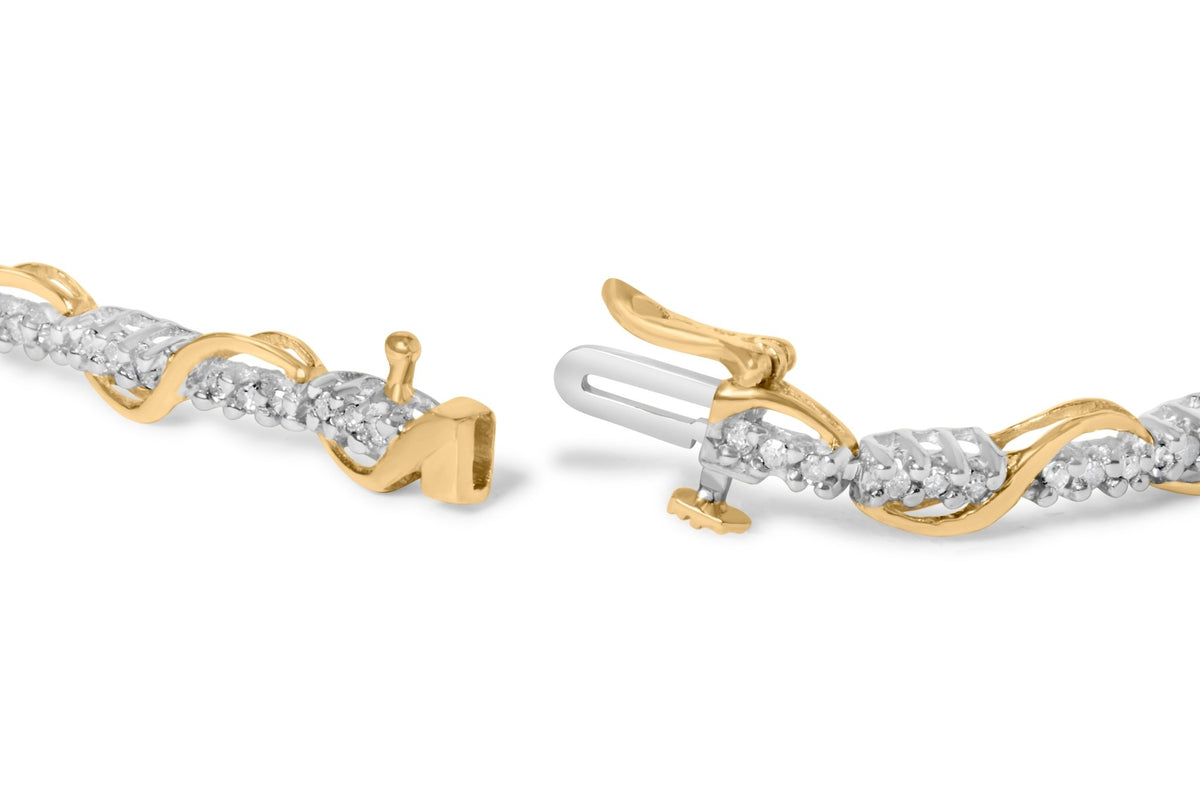 10k Two-Tone Gold 1/2 Cttw Diamond Spiral Over Link Bracelet (I-J Color, I2-I3 Clarity) 7&quot; Inches - LinkagejewelrydesignLinkagejewelrydesign