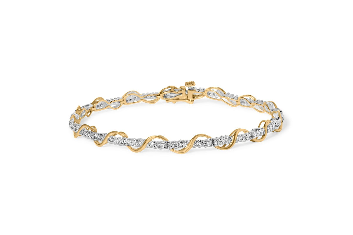10k Two-Tone Gold 1/2 Cttw Diamond Spiral Over Link Bracelet (I-J Color, I2-I3 Clarity) 7&quot; Inches - LinkagejewelrydesignLinkagejewelrydesign