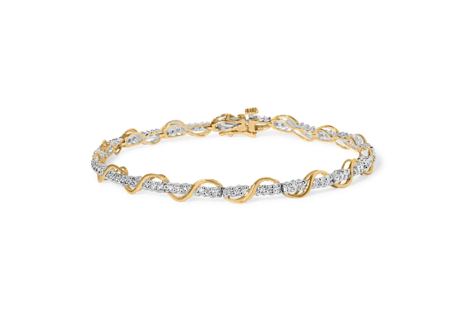 10k Two-Tone Gold 1/2 Cttw Diamond Spiral Over Link Bracelet (I-J Color, I2-I3 Clarity) 7" Inches - LinkagejewelrydesignLinkagejewelrydesign