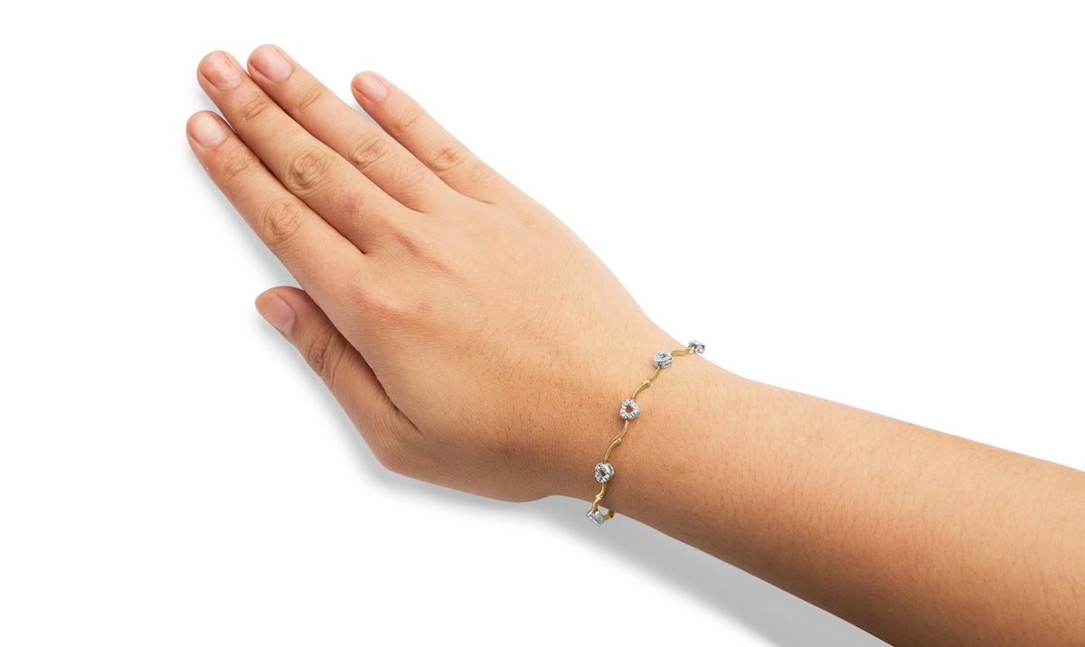 10k Two-Tone Gold 1/3 Cttw Diamond Pave Set Heart S-Link 7.25&quot; Bracelet (I-J Color, I2-I3 Clarity) - LinkagejewelrydesignLinkagejewelrydesign