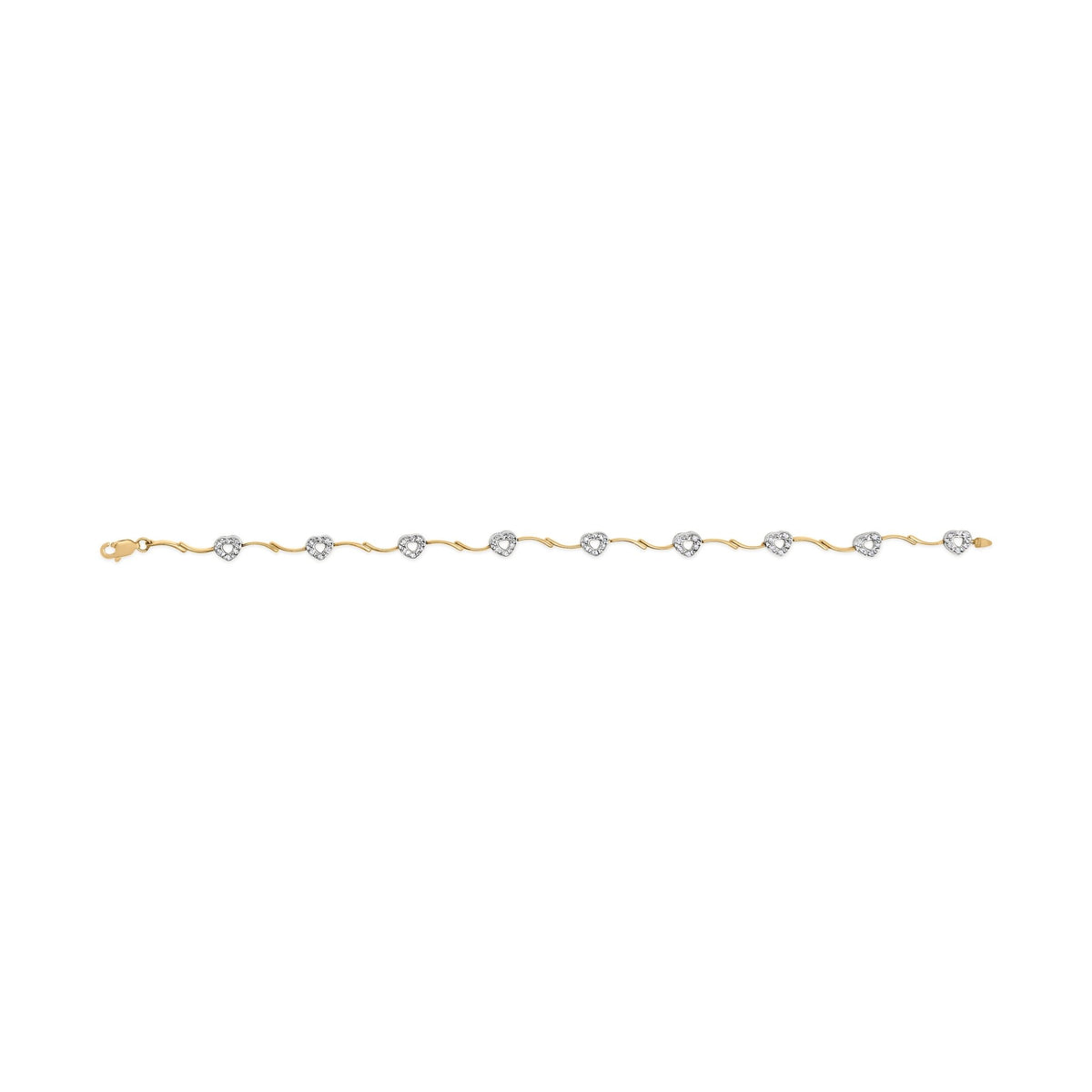 10k Two-Tone Gold 1/3 Cttw Diamond Pave Set Heart S-Link 7.25&quot; Bracelet (I-J Color, I2-I3 Clarity) - LinkagejewelrydesignLinkagejewelrydesign