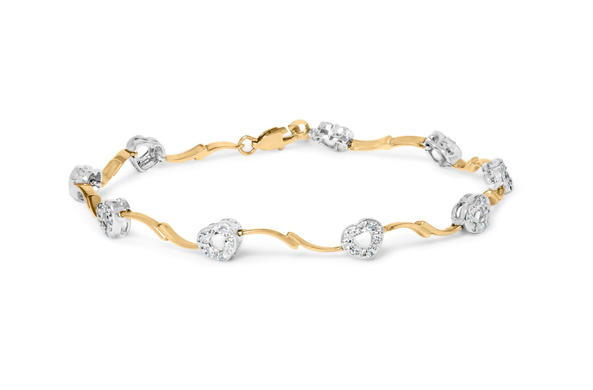 10k Two-Tone Gold 1/3 Cttw Diamond Pave Set Heart S-Link 7.25&quot; Bracelet (I-J Color, I2-I3 Clarity) - LinkagejewelrydesignLinkagejewelrydesign