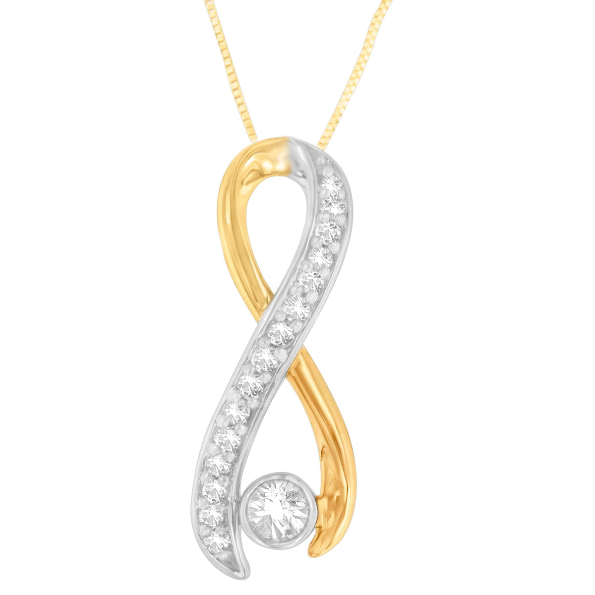 10K Two-Tone Gold 1/5 cttw Diamond Radiant Ribbon Pendant Necklace (H-I, I1-I2) - LinkagejewelrydesignLinkagejewelrydesign