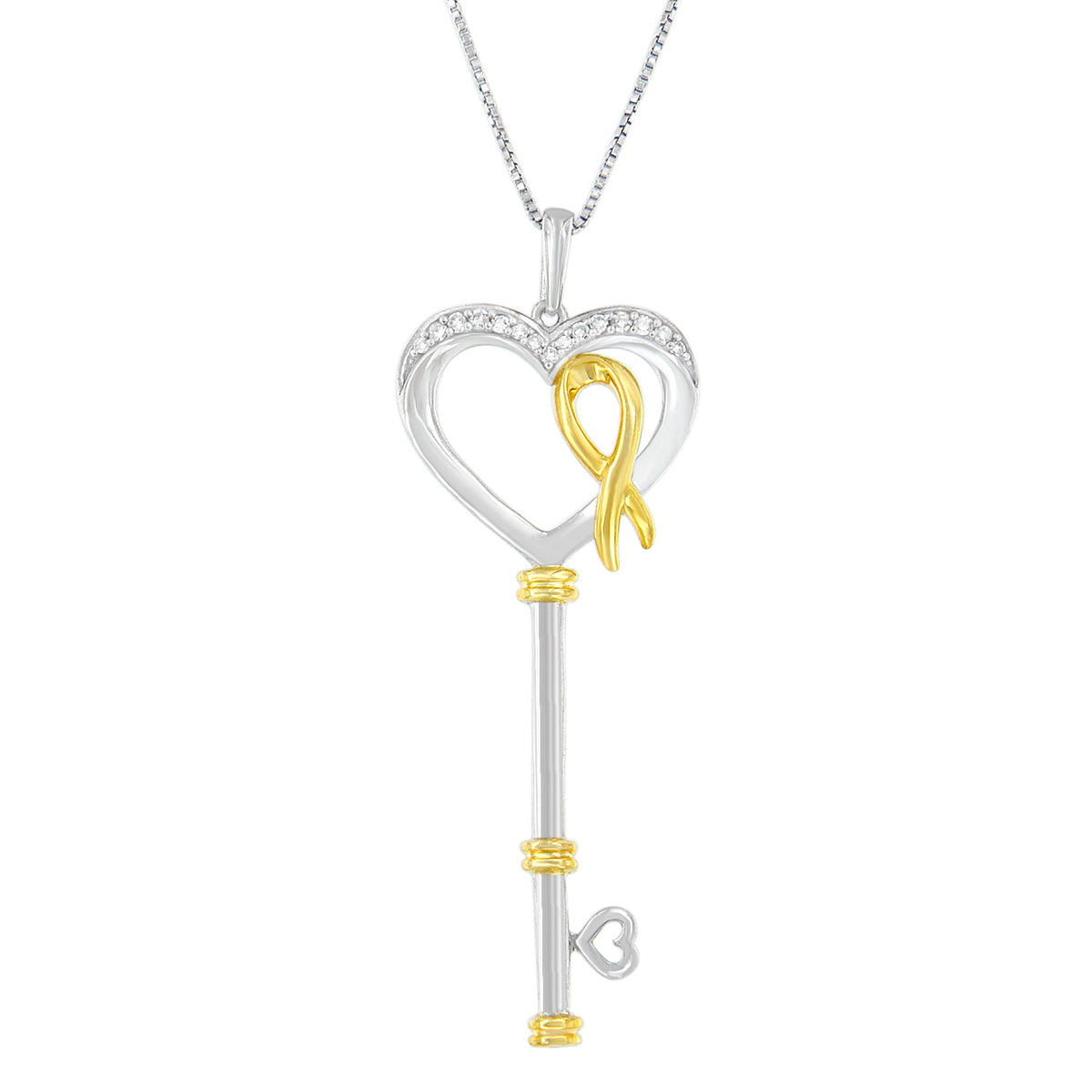 10k Two-Tone Gold-Plated Sterling Silver 1/10 ct TDW Round Cut Diamond Key to My Heart Pendant Necklace (H-I, I1-I2) - LinkagejewelrydesignLinkagejewelrydesign