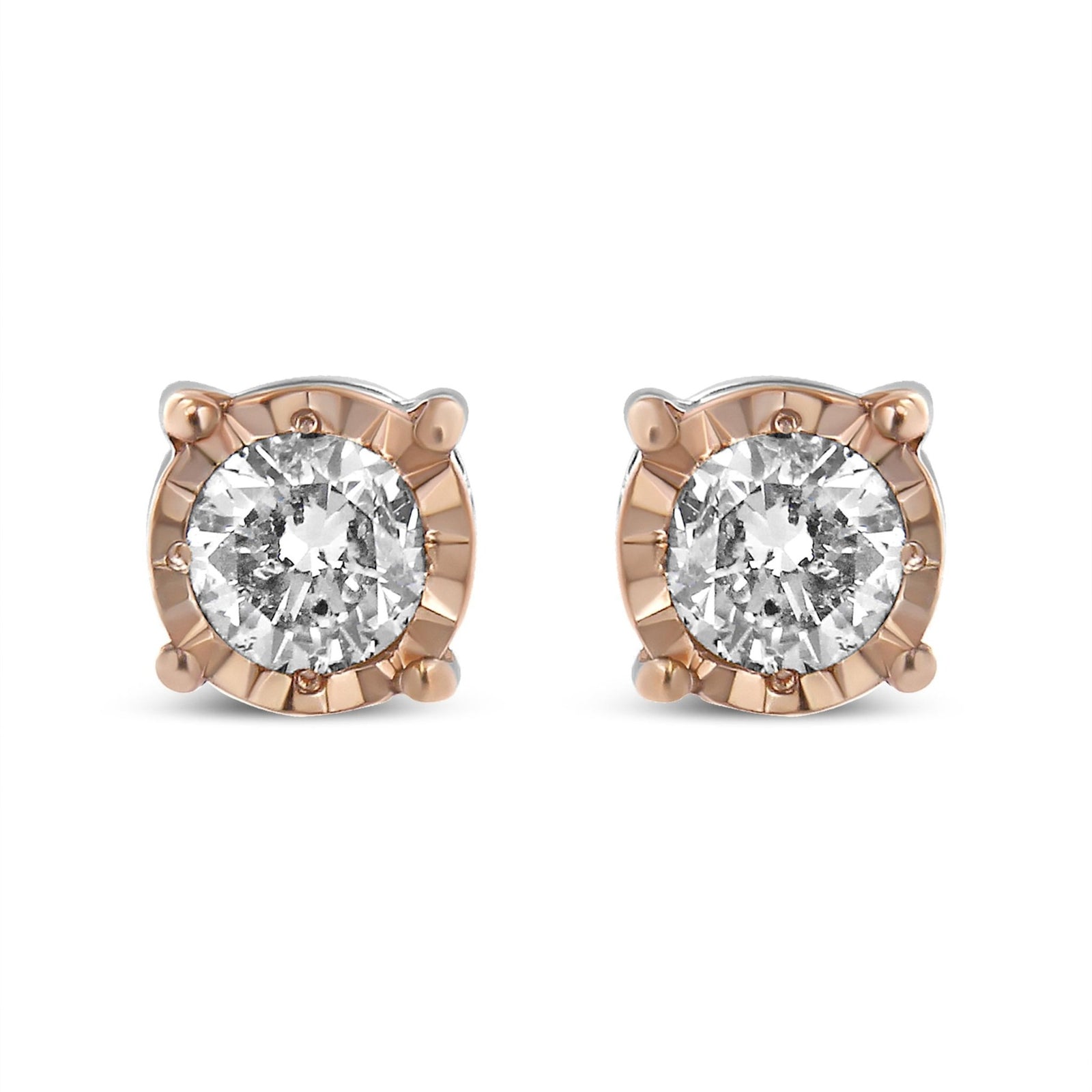 10K Two-Tone Yellow & White Gold over .925 Sterling Silver 0.40 Cttw Round Diamond Miracle-Set Stud Earrings (K-L Color, I2-I3 Clarity) - LinkagejewelrydesignLinkagejewelrydesign