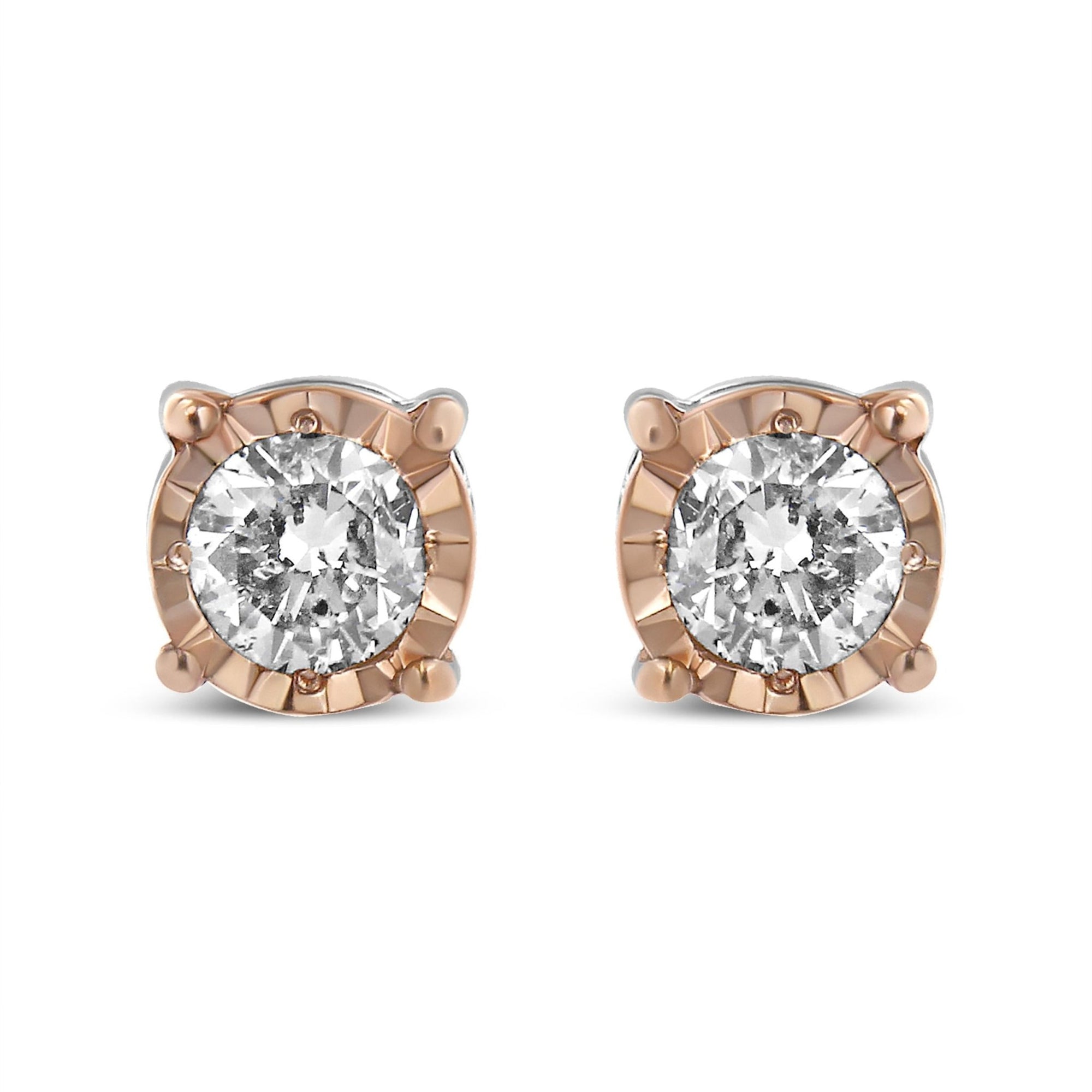 10K Two-Tone Yellow & White Gold over .925 Sterling Silver 0.40 Cttw Round Diamond Miracle-Set Stud Earrings (K-L Color, I2-I3 Clarity) - LinkagejewelrydesignLinkagejewelrydesign