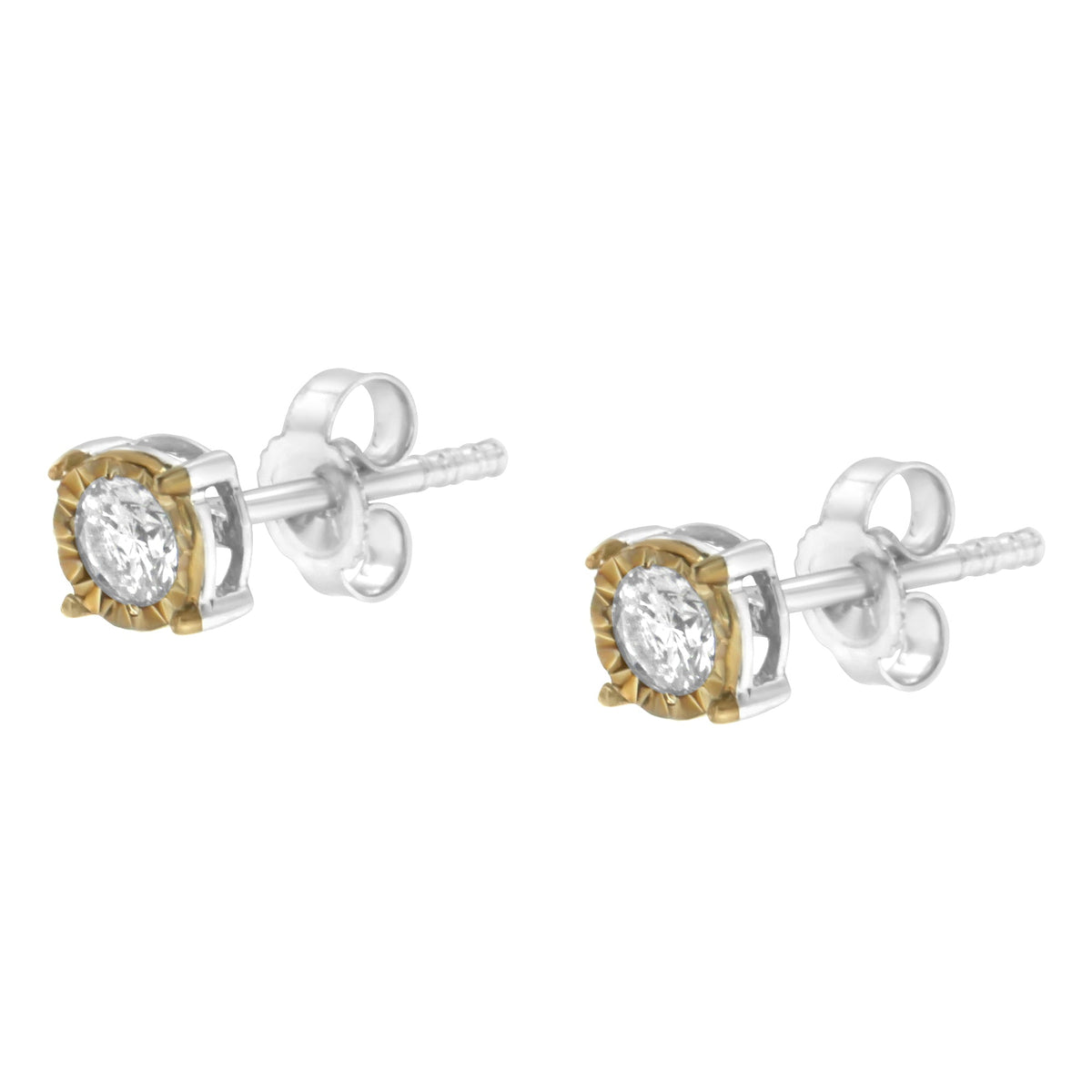 10K Two-Tone Yellow &amp; White Gold over .925 Sterling Silver 0.40 Cttw Round Diamond Miracle-Set Stud Earrings (K-L Color, I2-I3 Clarity) - LinkagejewelrydesignLinkagejewelrydesign