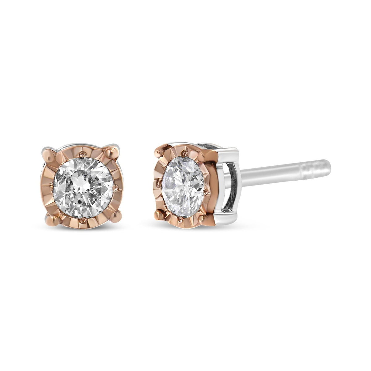 10K Two-Tone Yellow &amp; White Gold over .925 Sterling Silver 0.40 Cttw Round Diamond Miracle-Set Stud Earrings (K-L Color, I2-I3 Clarity) - LinkagejewelrydesignLinkagejewelrydesign