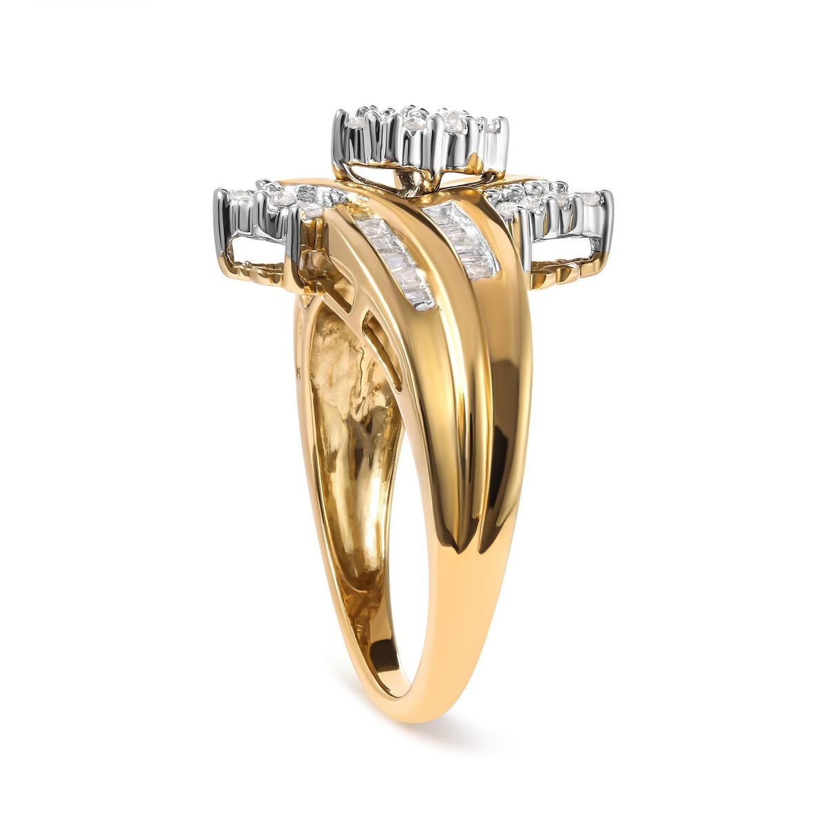 10K Two-Toned 1/2 Cttw Round And Baguette-Cut Composite Pear Head Diamond Ring (H-I Color, I2-I3 Clarity) - Ring Size 7 - LinkagejewelrydesignLinkagejewelrydesign