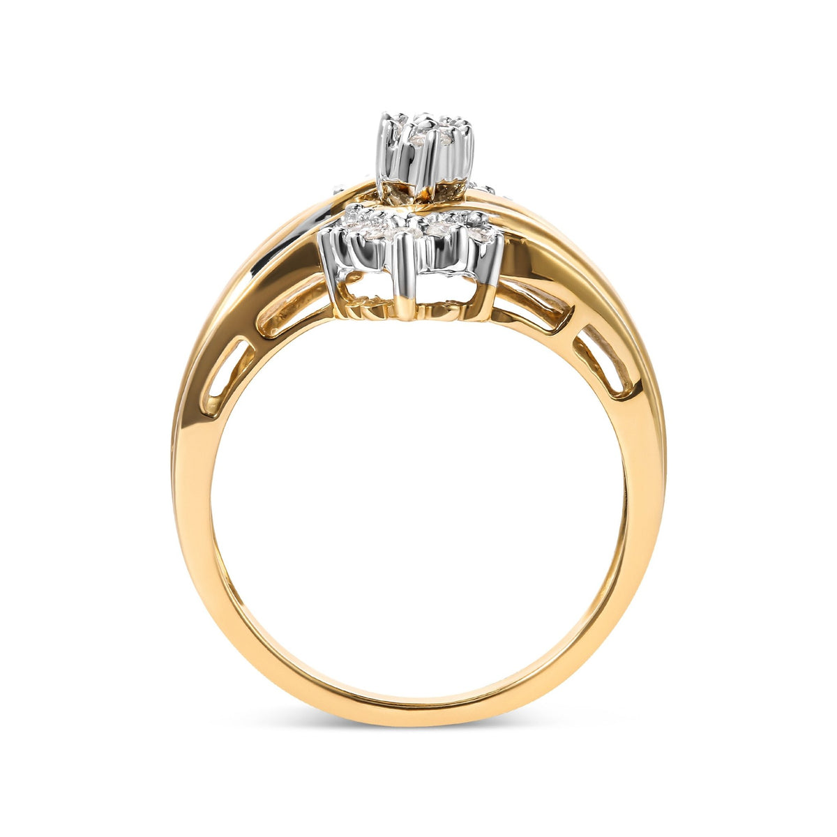 10K Two-Toned 1/2 Cttw Round And Baguette-Cut Composite Pear Head Diamond Ring (H-I Color, I2-I3 Clarity) - Ring Size 7 - LinkagejewelrydesignLinkagejewelrydesign