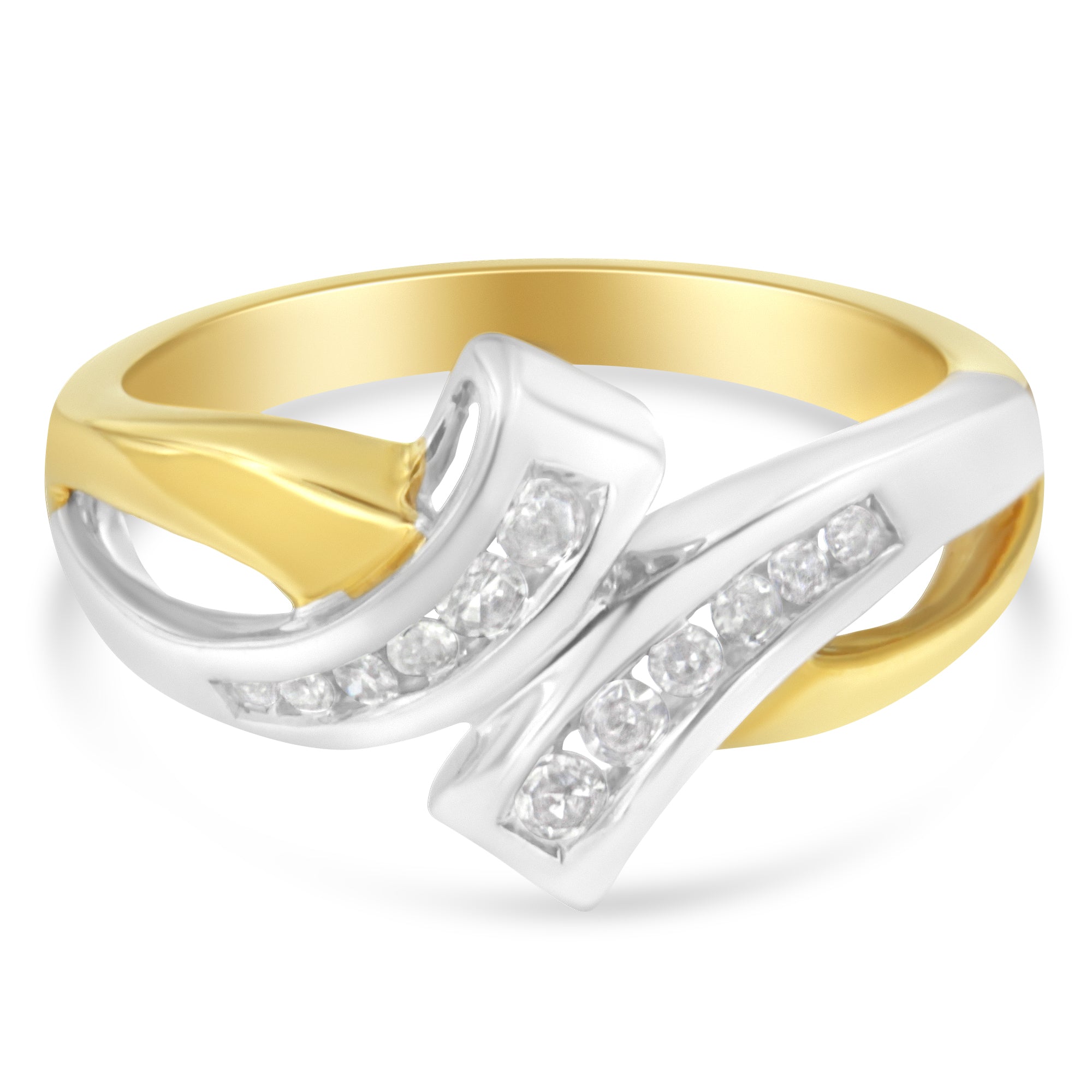 10K Two Toned Channel-Set Diamond Bypass Ring (1/4 cttw, I-J Color, I2 Clarity) - LinkagejewelrydesignLinkagejewelrydesign