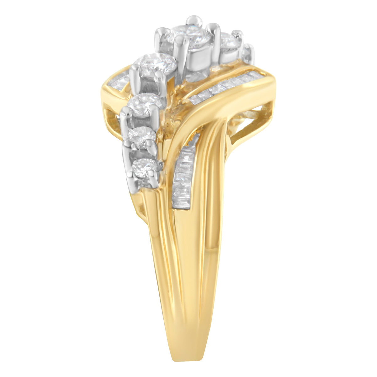10K Two-Toned Diamond Bypass Ring (1 Cttw, H-I Color, SI2-I1 Clarity) - Size 6-1/2 - LinkagejewelrydesignLinkagejewelrydesign